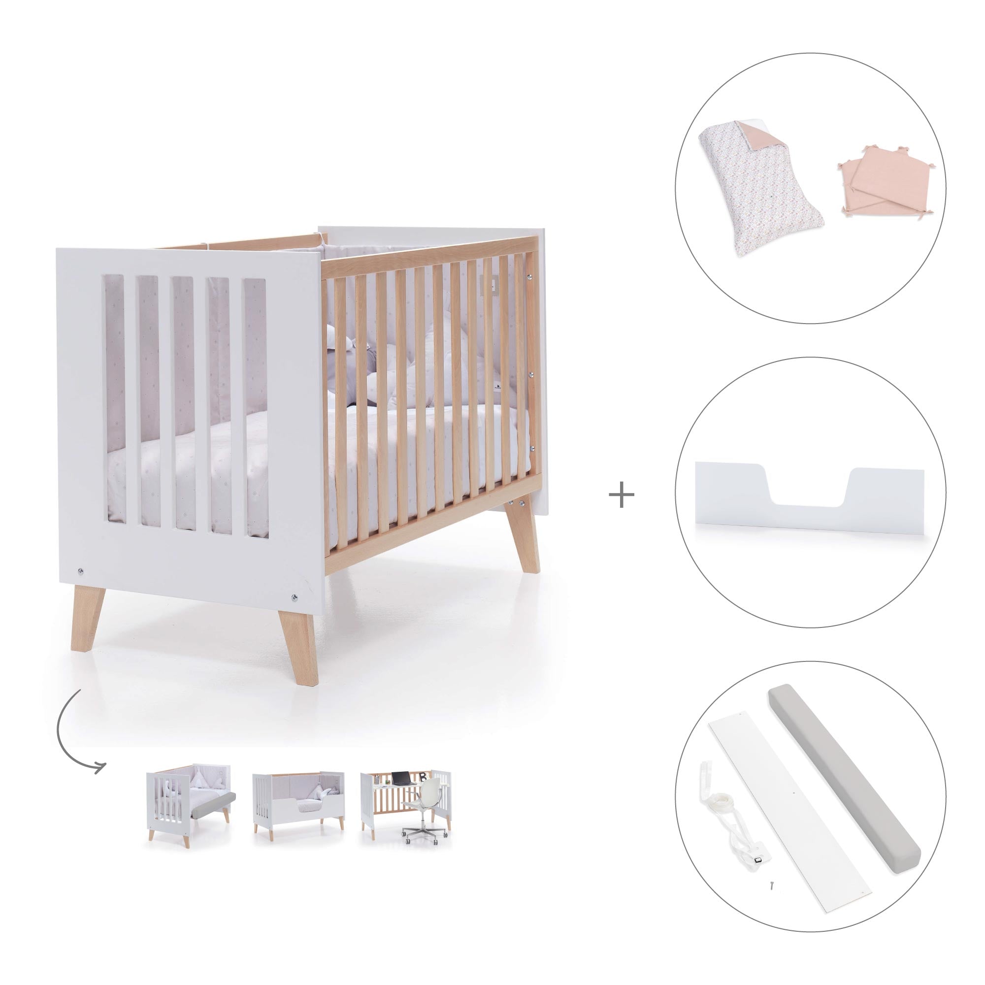 Cuna de colecho 60x120 cm (4en1) madera/blanca · Nexor Due White C187RD-M7795