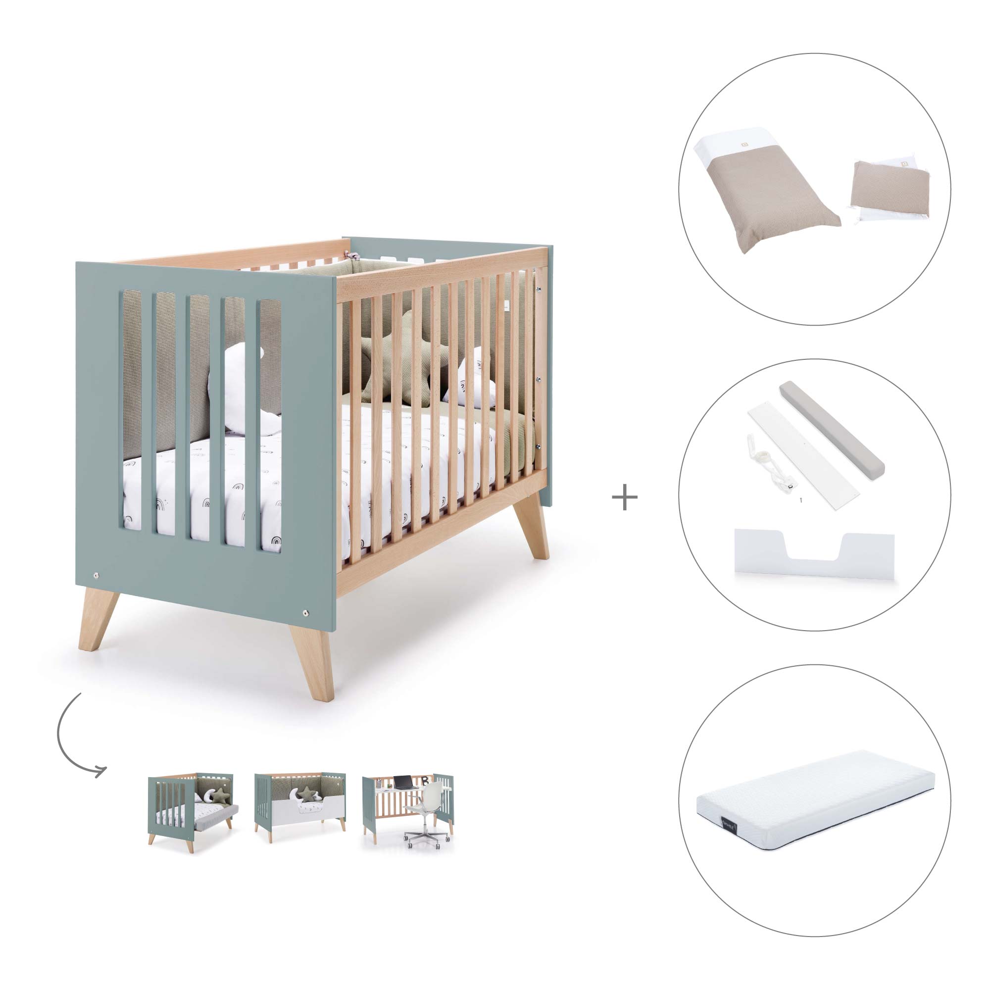 Cuna para colecho 60x120 cm (4en1) madera/eucalipto · Nexor Due Eucalyptus C187RD-M5795