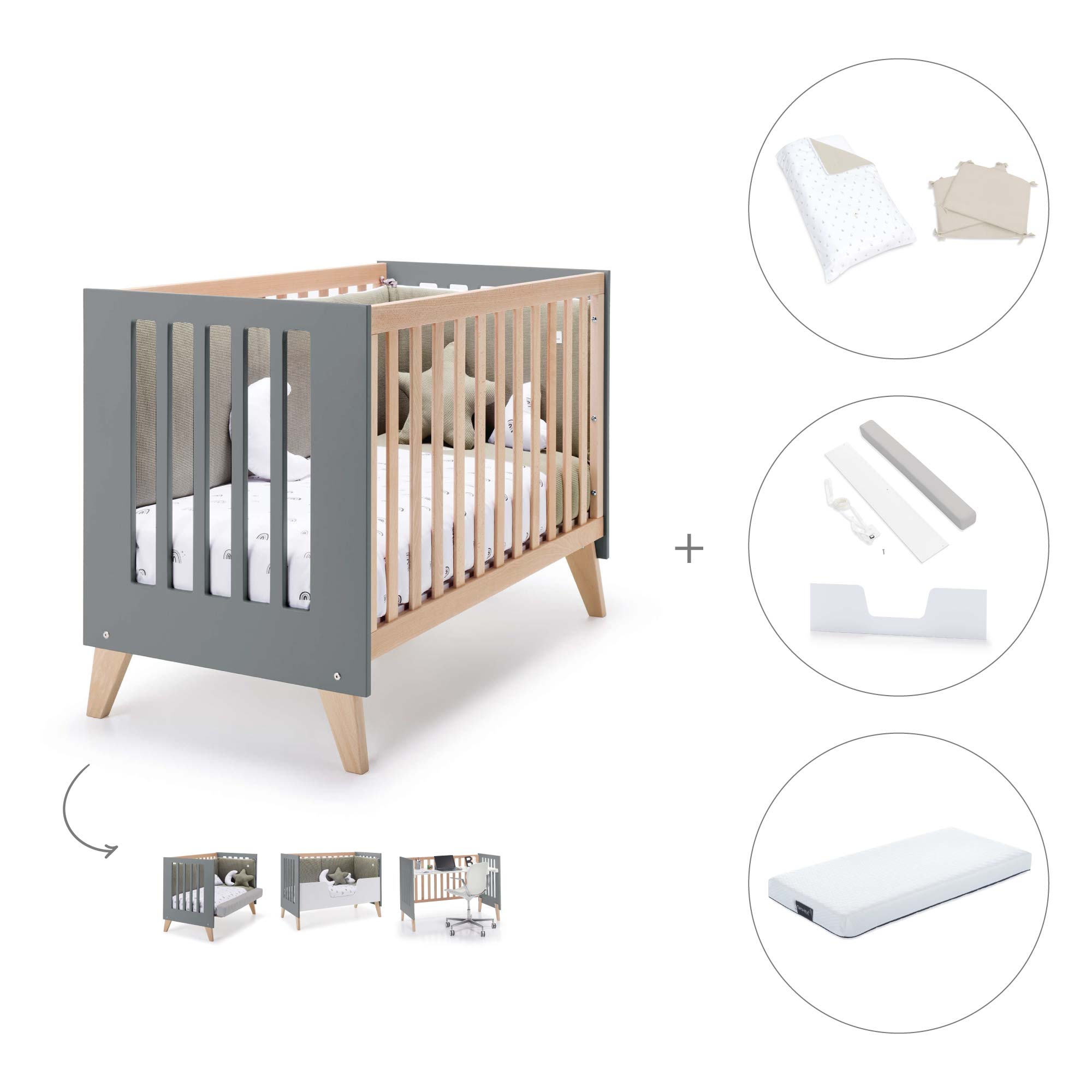 Cuna de colecho 60x120 cm (4en1) madera/antracita · Nexor Due Antracita C187RD-M5895