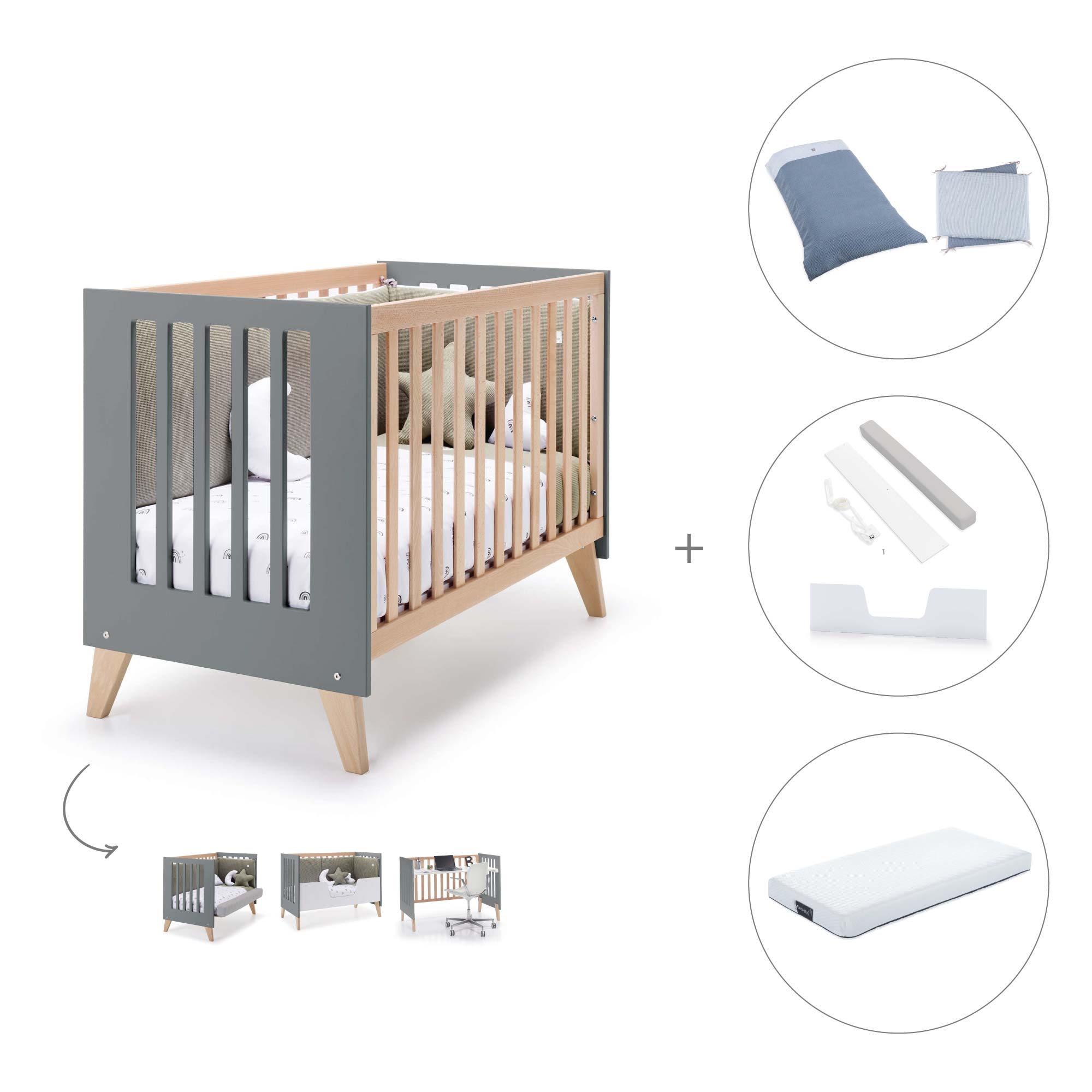 Cuna de colecho 60x120 cm (4en1) madera/antracita · Nexor Due Antracita C187RD-M5895