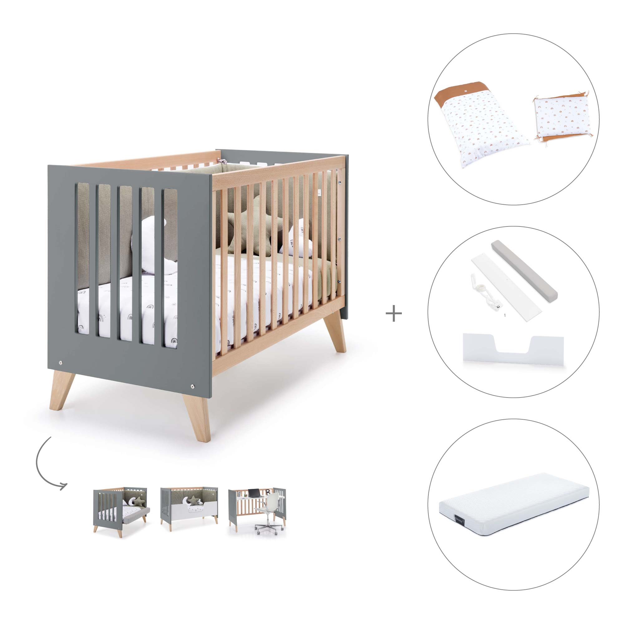 Cuna de colecho 60x120 cm (4en1) madera/antracita · Nexor Due Antracita C187RD-M5895