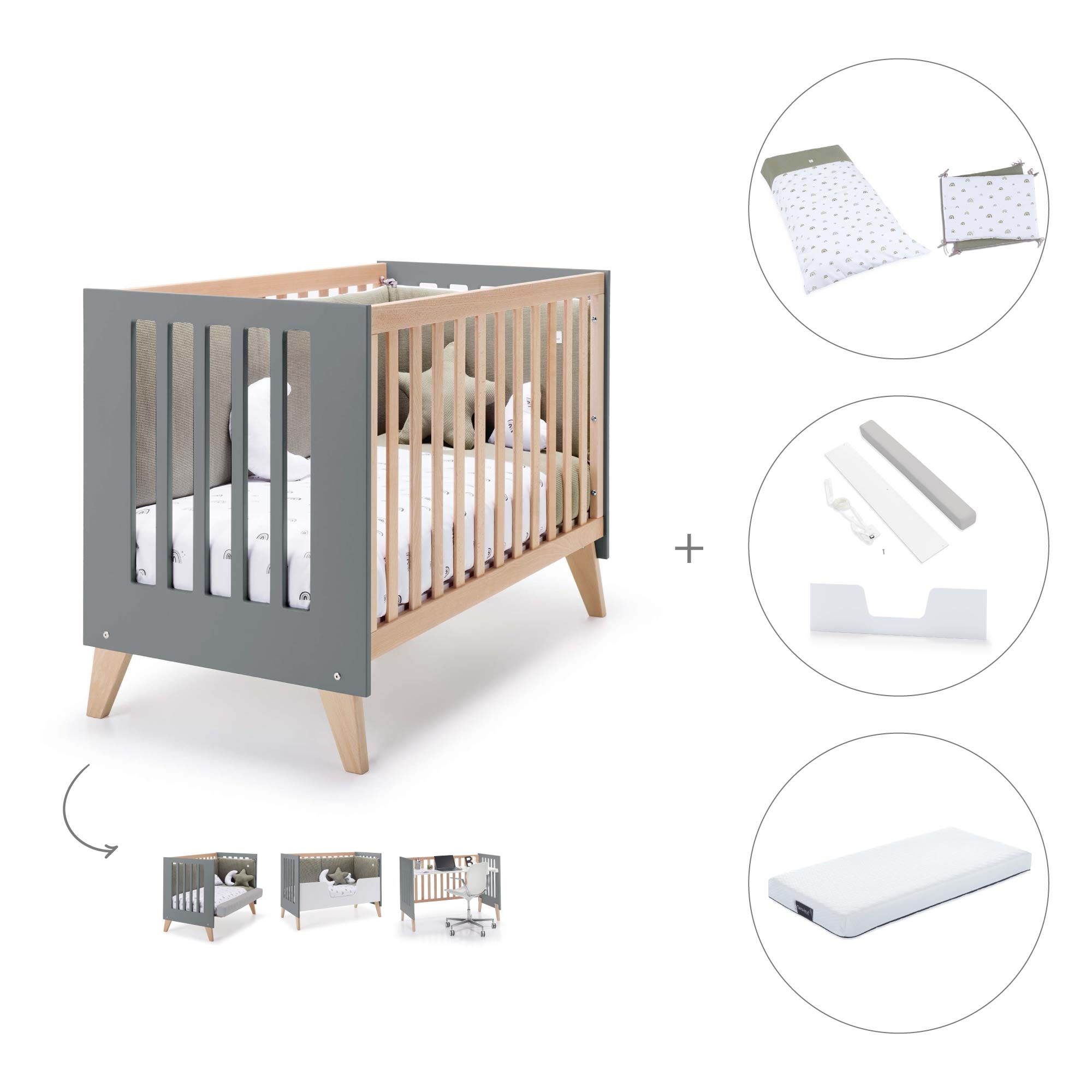 Cuna de colecho 60x120 cm (4en1) madera/antracita · Nexor Due Antracita C187RD-M5895