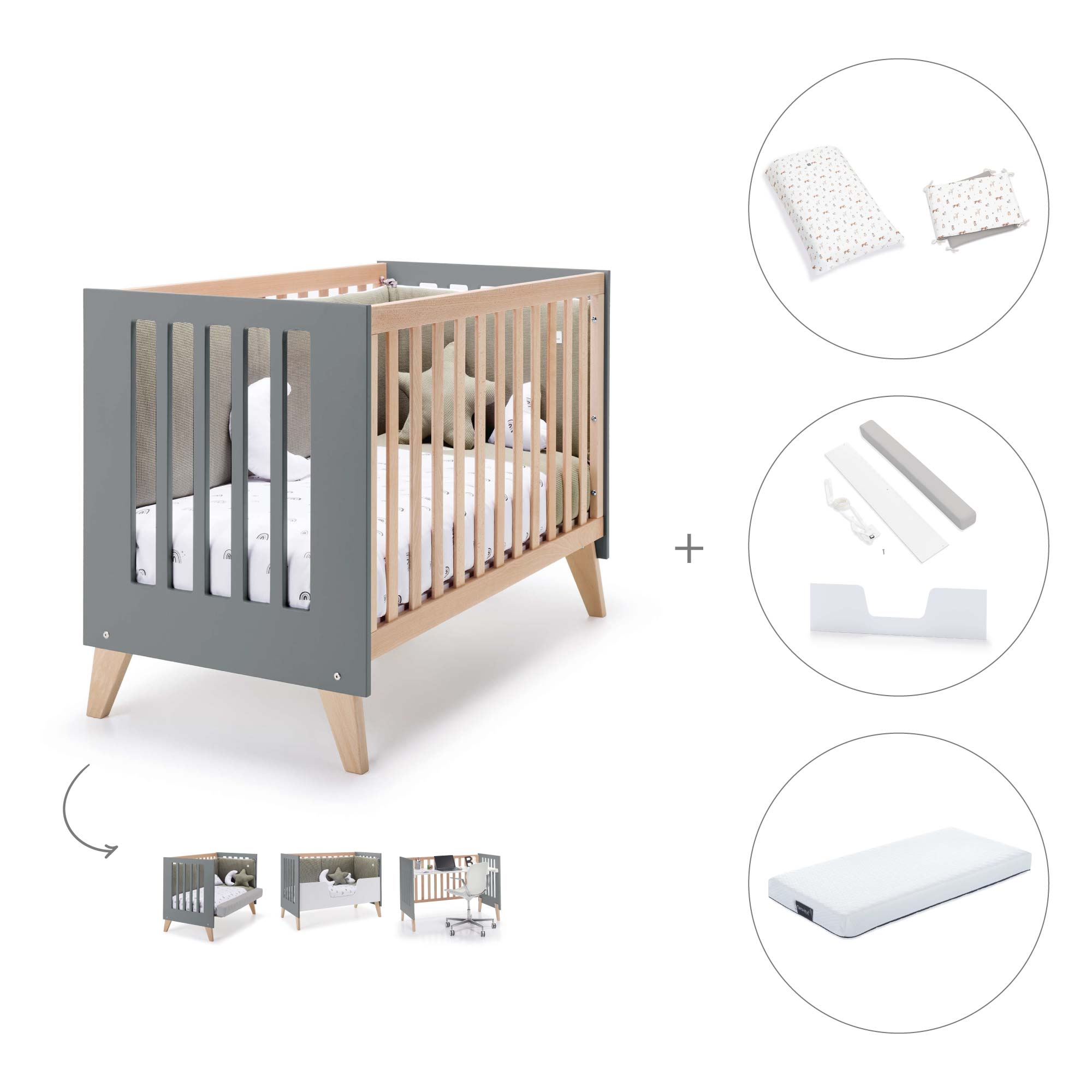 Cuna de colecho 60x120 cm (4en1) madera/antracita · Nexor Due Antracita C187RD-M5895