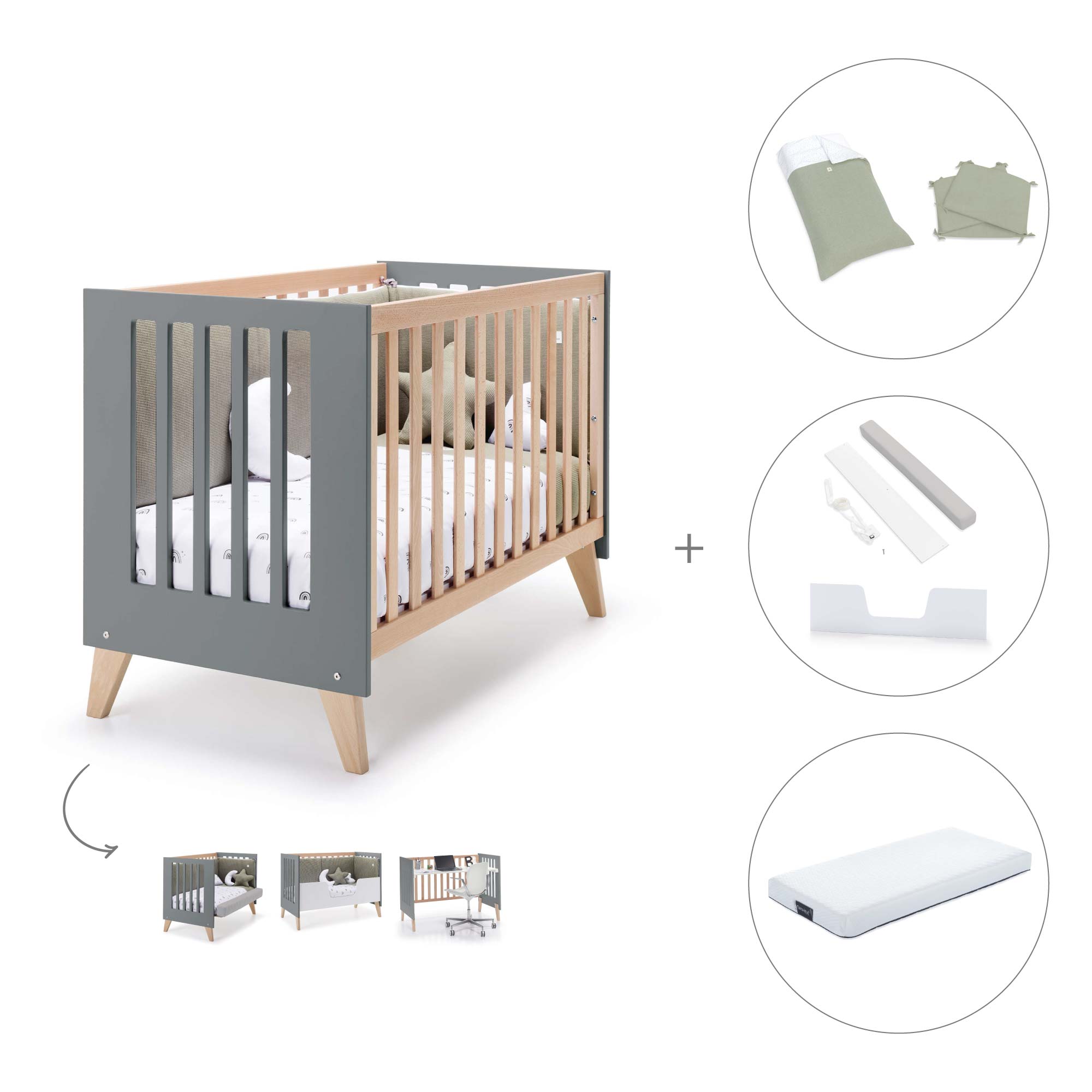 Cuna de colecho 60x120 cm (4en1) madera/antracita · Nexor Due Antracita C187RD-M5895