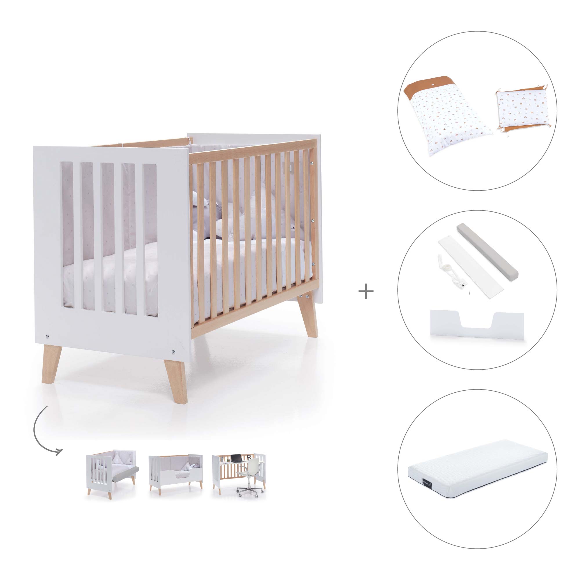 Cuna de colecho 60x120 cm (4en1) madera/blanca · Nexor Due White C187RD-M7795