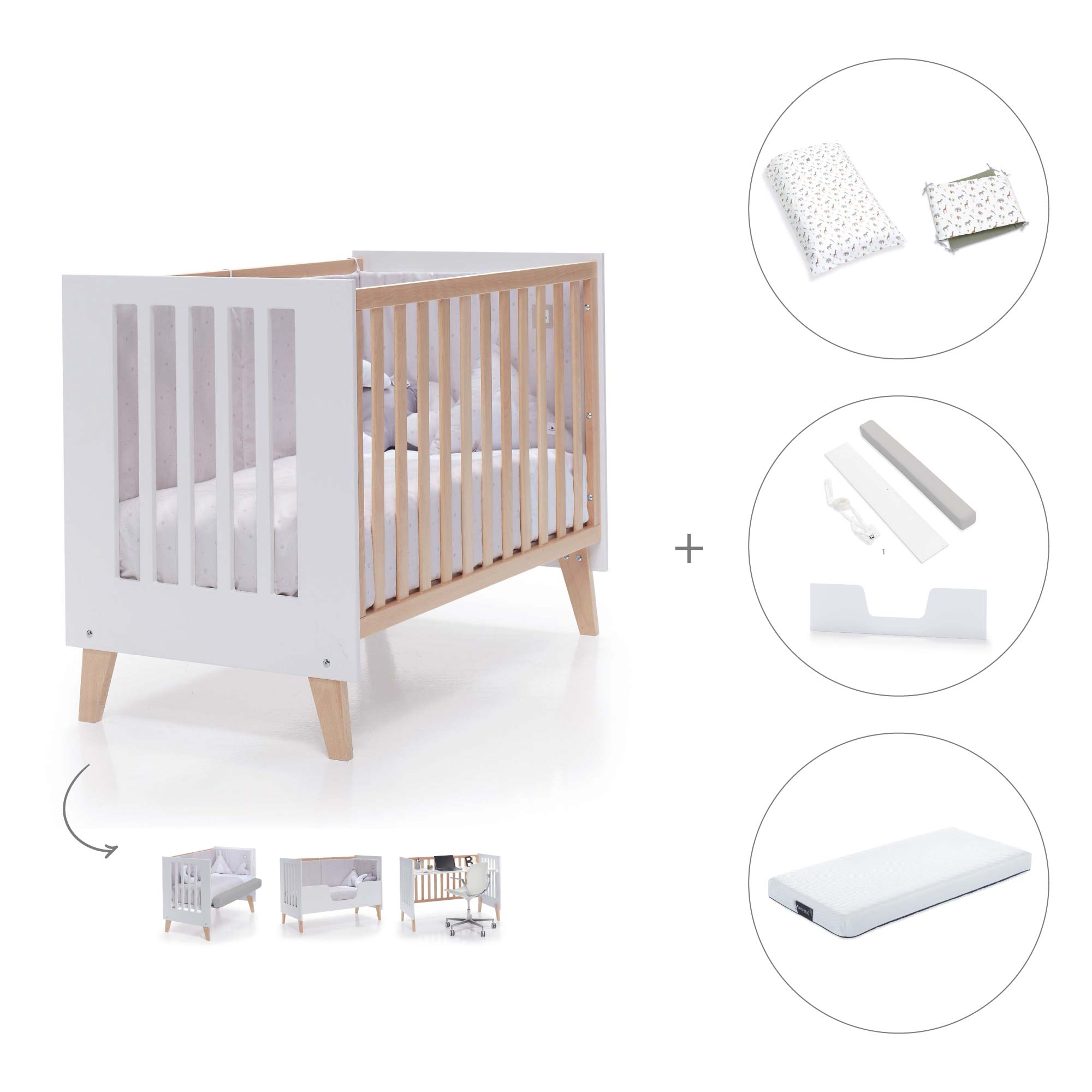 Cuna de colecho 60x120 cm (4en1) madera/blanca · Nexor Due White C187RD-M7795