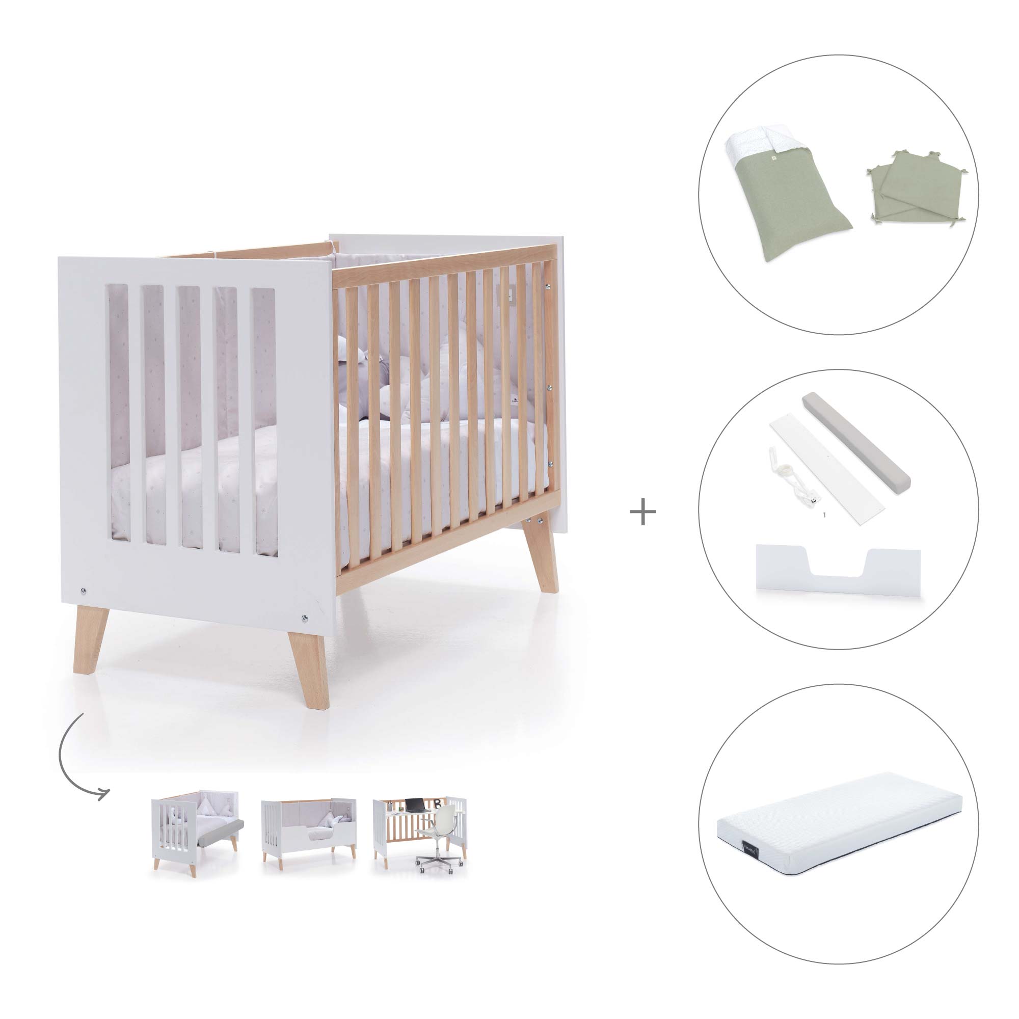 Cuna de colecho 60x120 cm (4en1) madera/blanca · Nexor Due White C187RD-M7795