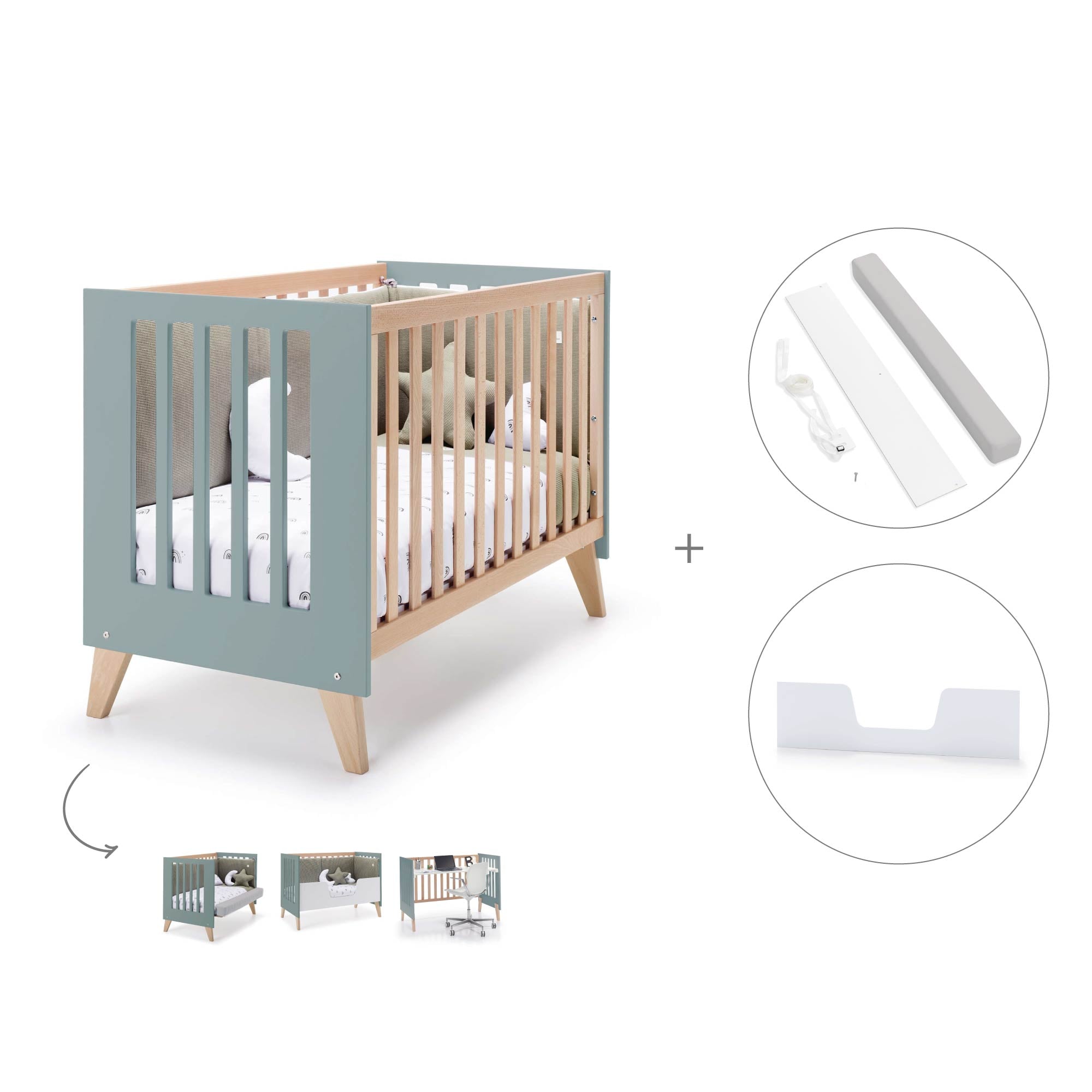 Cuna para colecho 60x120 cm (4en1) madera/eucalipto · Nexor Due Eucalyptus C187RD-M5795