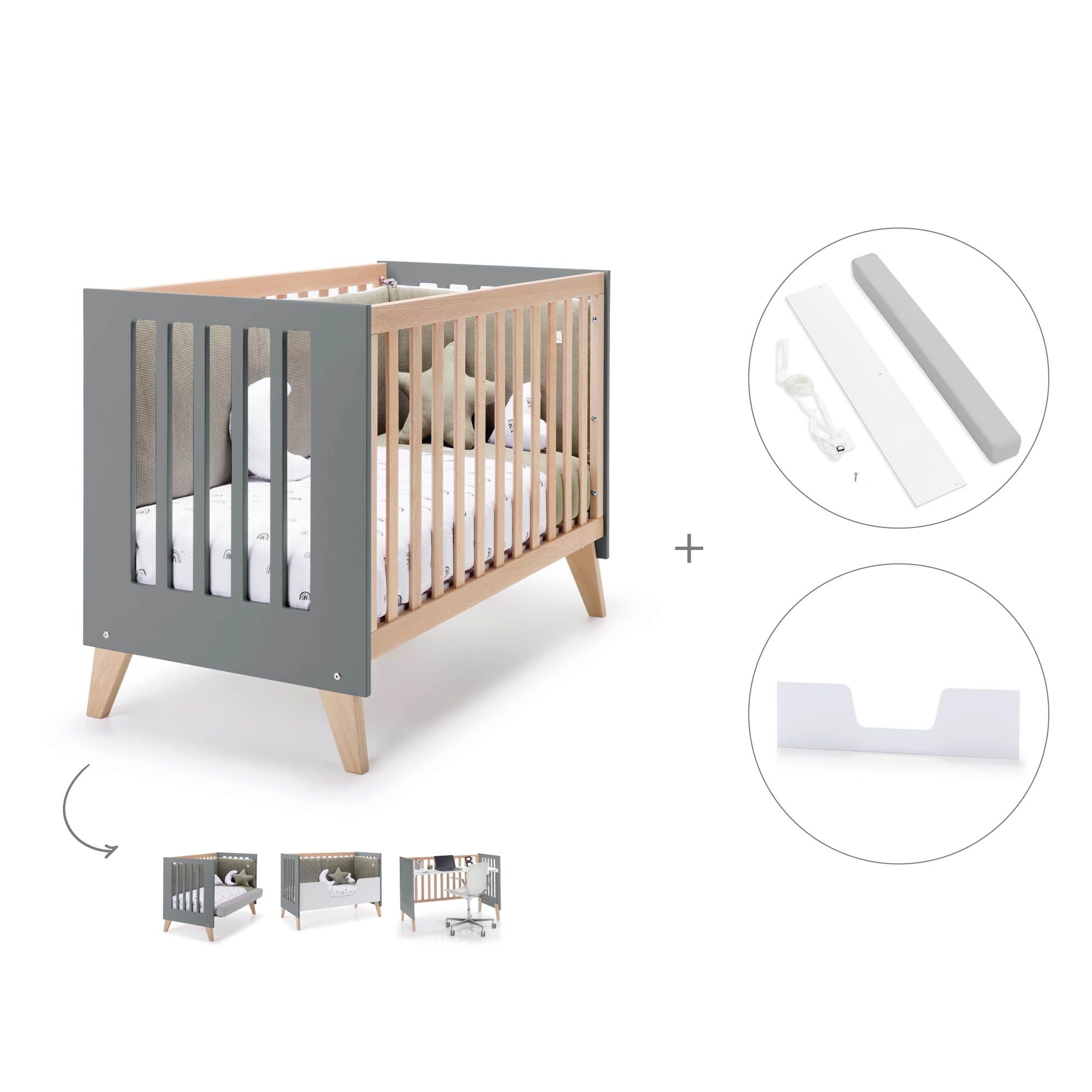 Cuna de colecho 60x120 cm (4en1) madera/antracita · Nexor Due Antracita C187RD-M5895