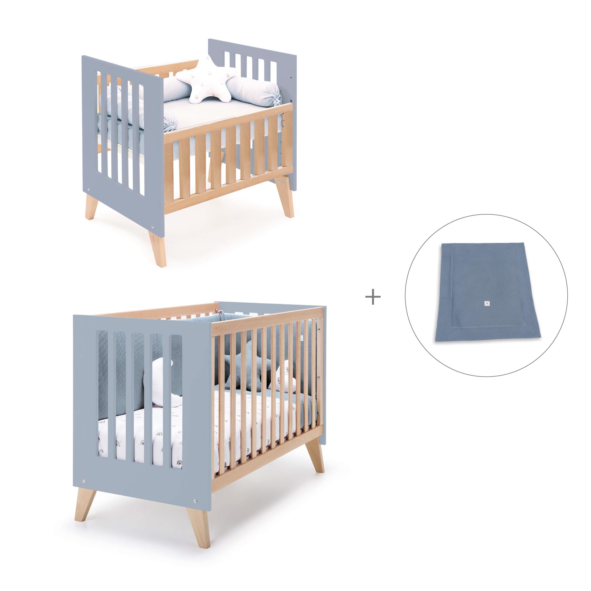 Minicuna convertible en cuna (7en1) madera/azul · Nexor Tre Blu denim C187RT-M4195