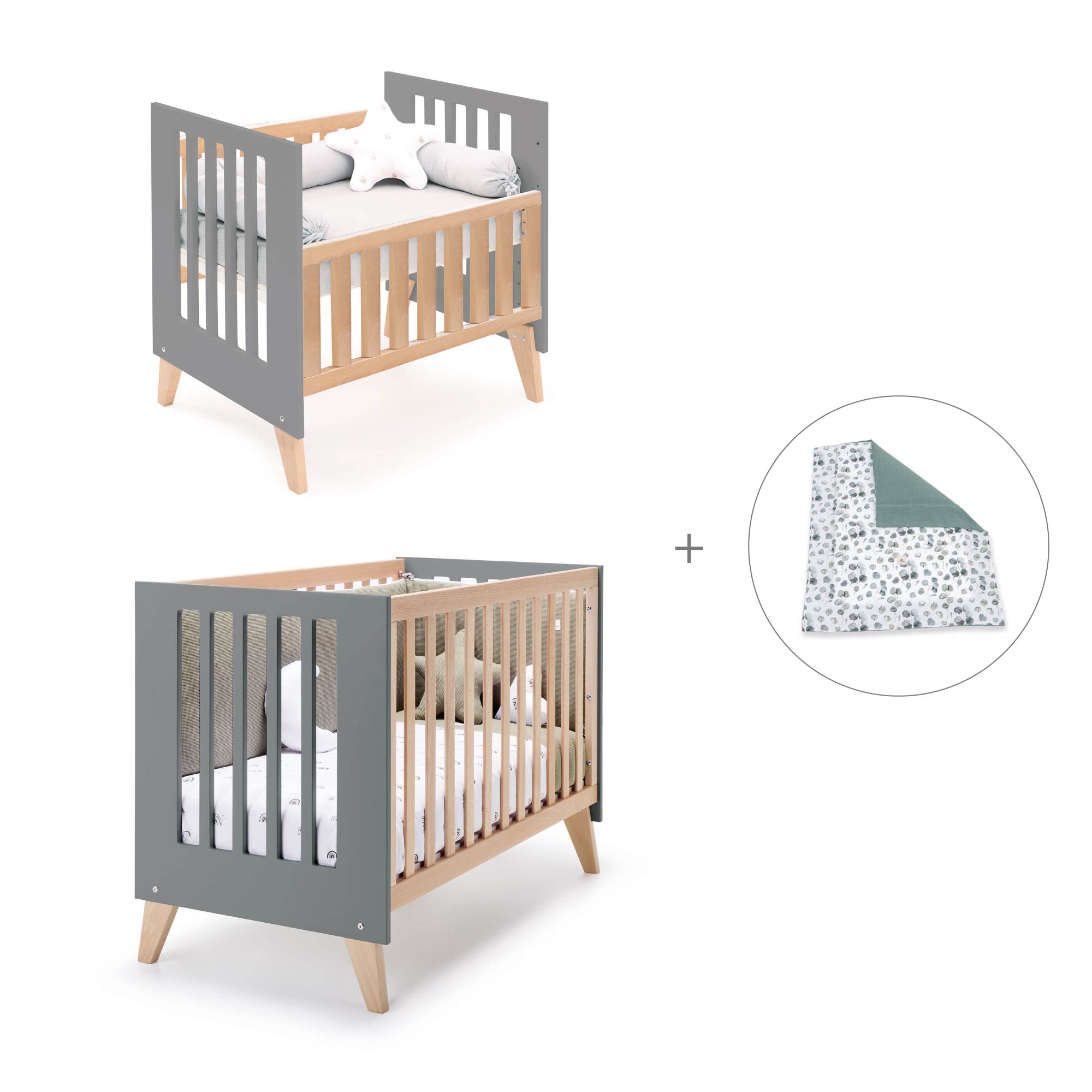 Minicuna convertible en cuna (7en1) madera/antracita · Nexor Tre Antracita C187RT-M5895