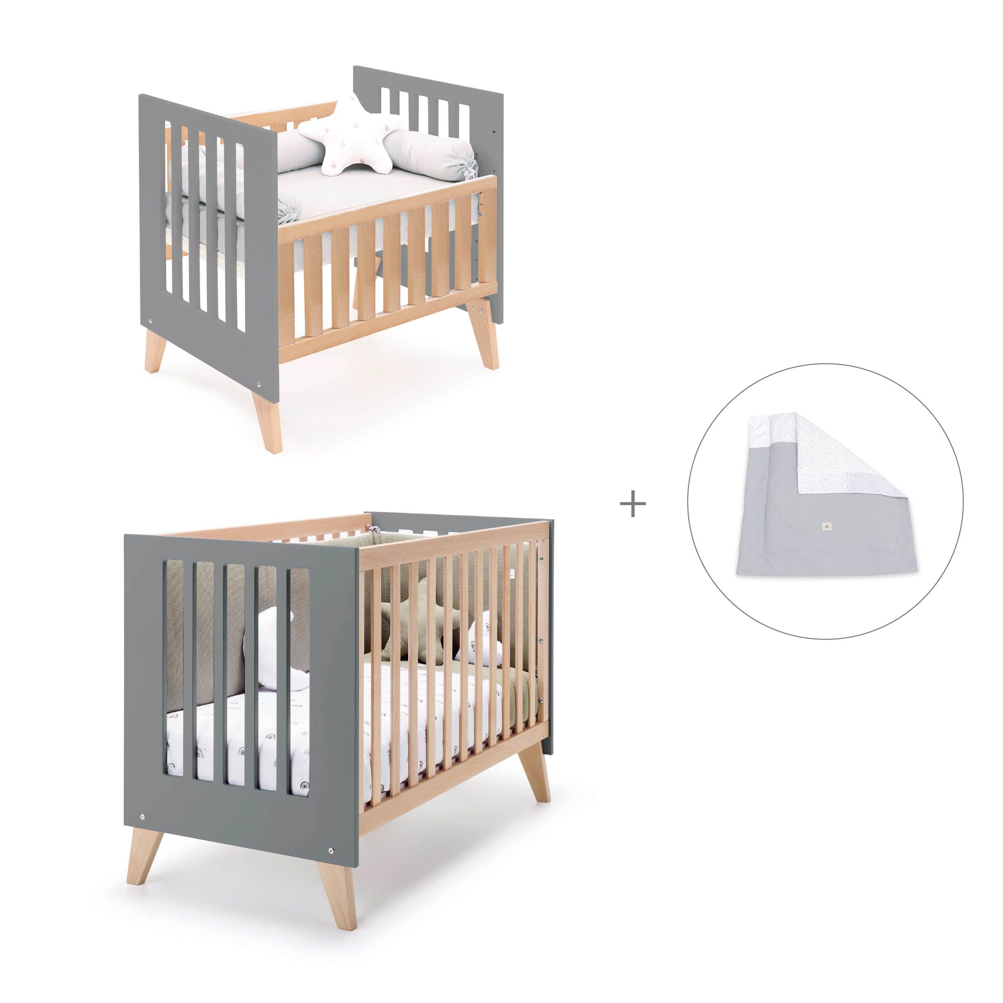 Minicuna convertible en cuna (7en1) madera/antracita · Nexor Tre Antracita C187RT-M5895