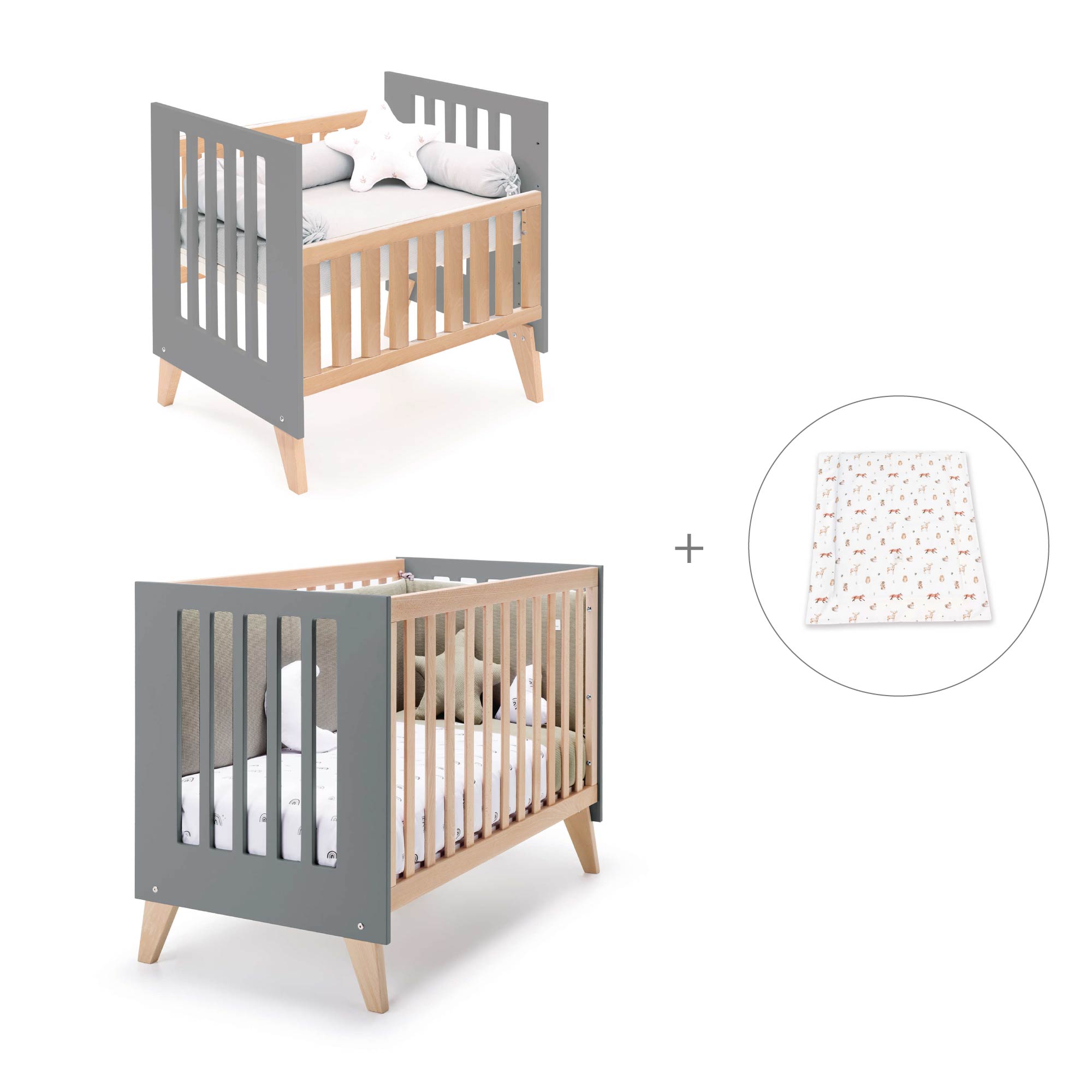 Minicuna convertible en cuna (7en1) madera/antracita · Nexor Tre Antracita C187RT-M5895