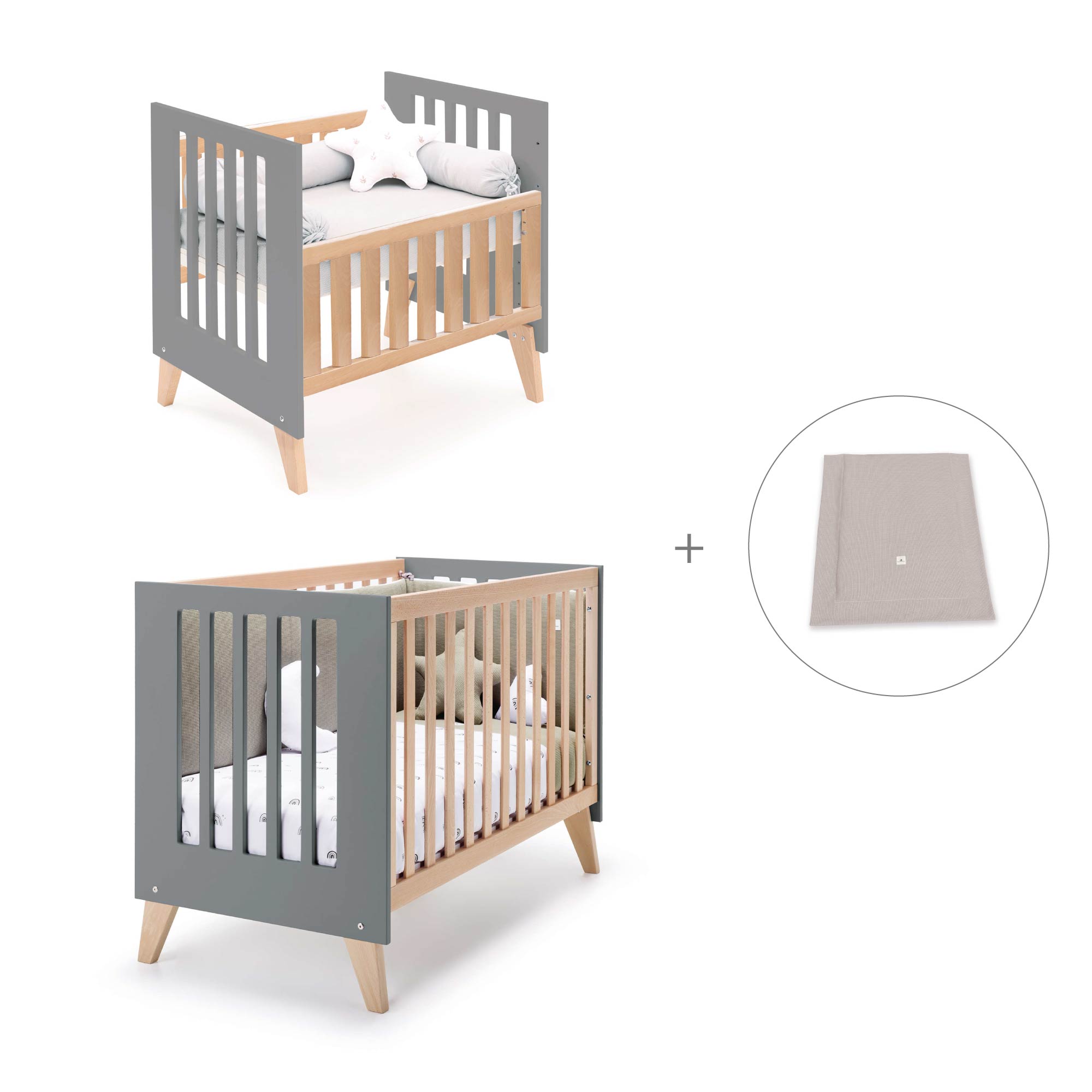 Minicuna convertible en cuna (7en1) madera/antracita · Nexor Tre Antracita C187RT-M5895