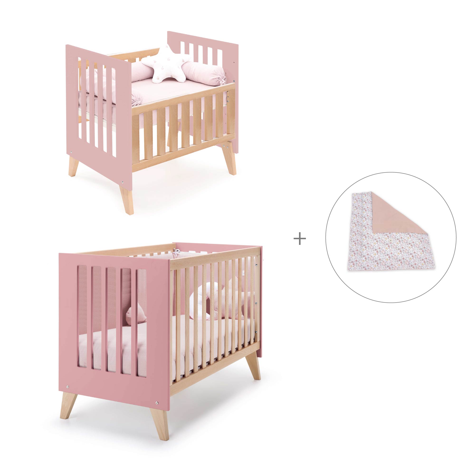 Minicuna convertible en cuna (7en1) madera/rosado · Nexor Tre Quarzo C187RT-M5995