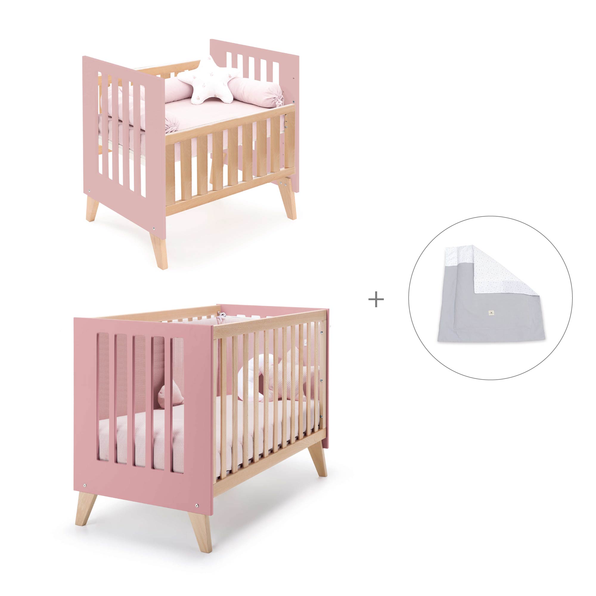 Minicuna convertible en cuna (7en1) madera/rosado · Nexor Tre Quarzo C187RT-M5995