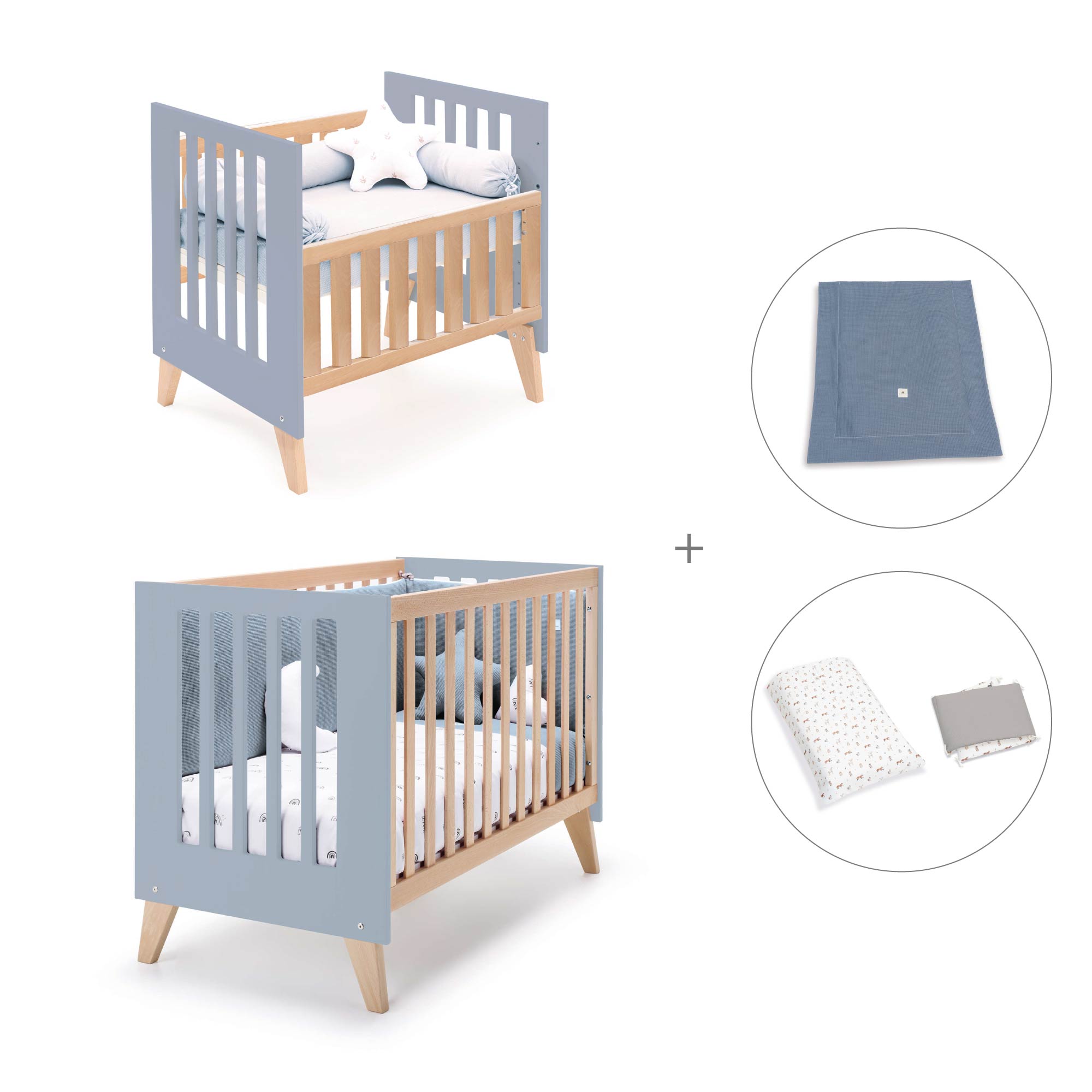 Minicuna convertible en cuna (7en1) madera/azul · Nexor Tre Blu denim C187RT-M4195