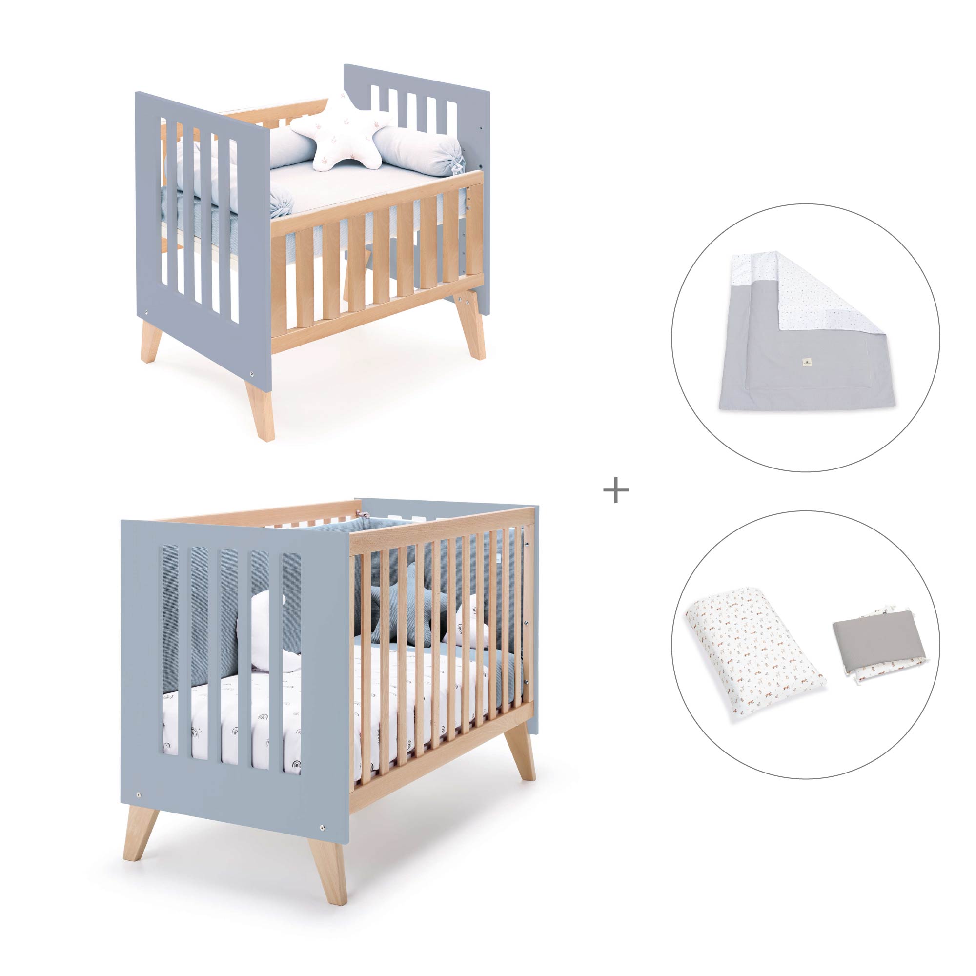 Minicuna convertible en cuna (7en1) madera/azul · Nexor Tre Blu denim C187RT-M4195