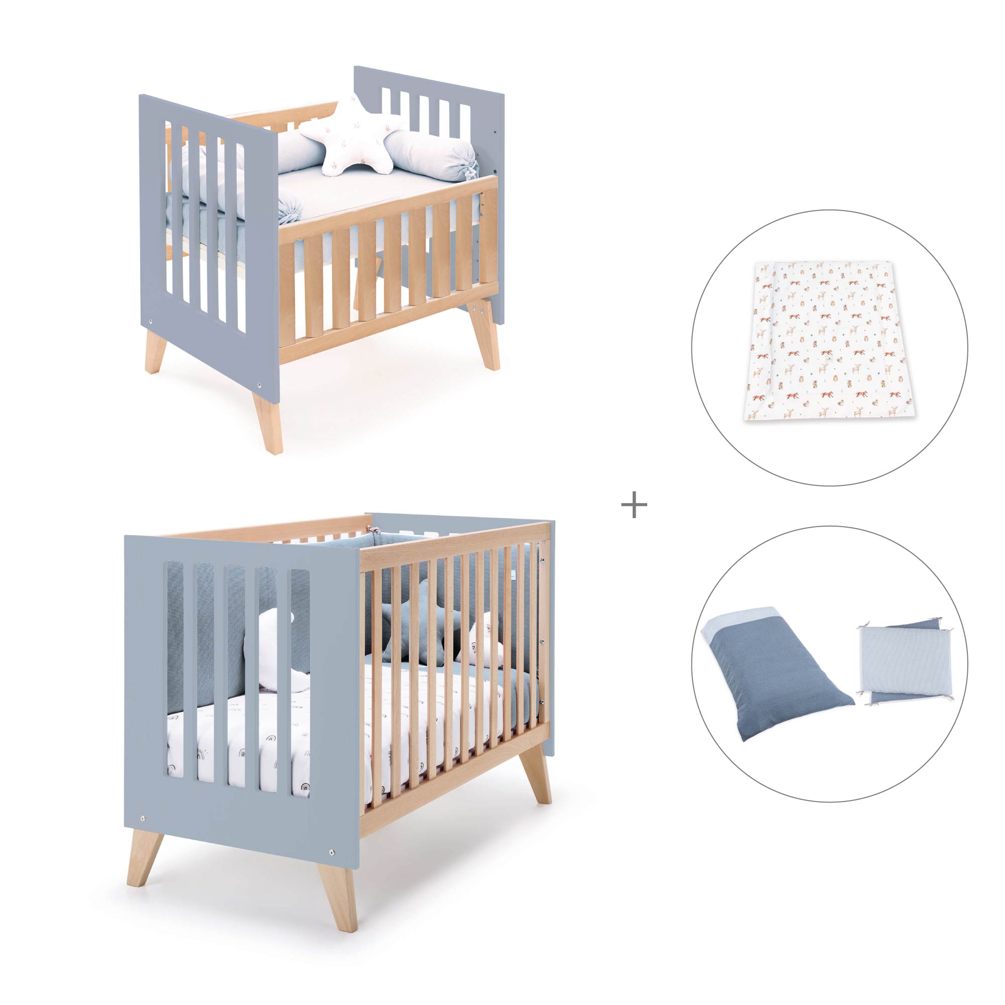 Minicuna convertible en cuna (7en1) madera/azul · Nexor Tre Blu denim C187RT-M4195
