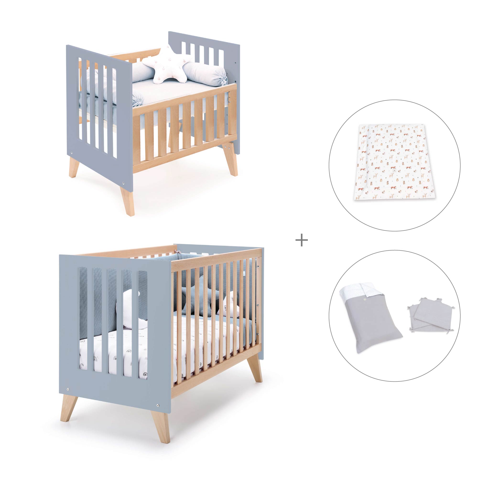 Minicuna convertible en cuna (7en1) madera/azul · Nexor Tre Blu denim C187RT-M4195