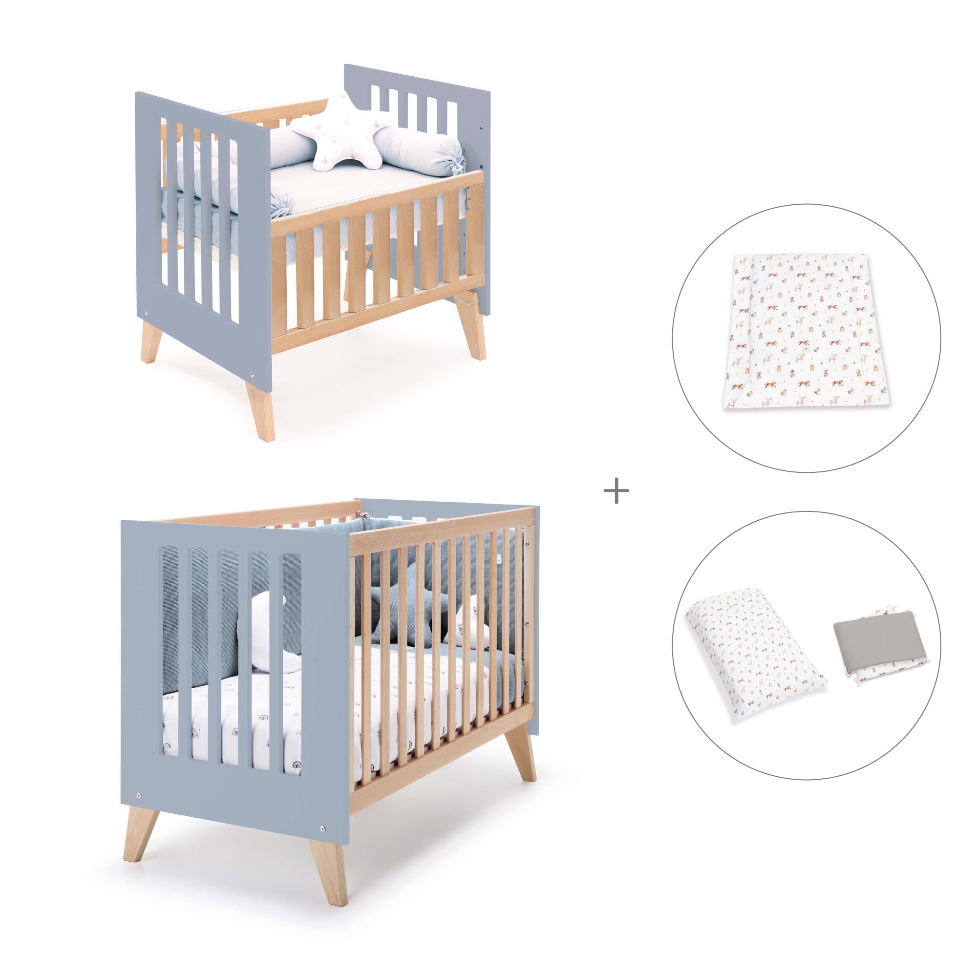 Minicuna convertible en cuna (7en1) madera/azul · Nexor Tre Blu denim C187RT-M4195