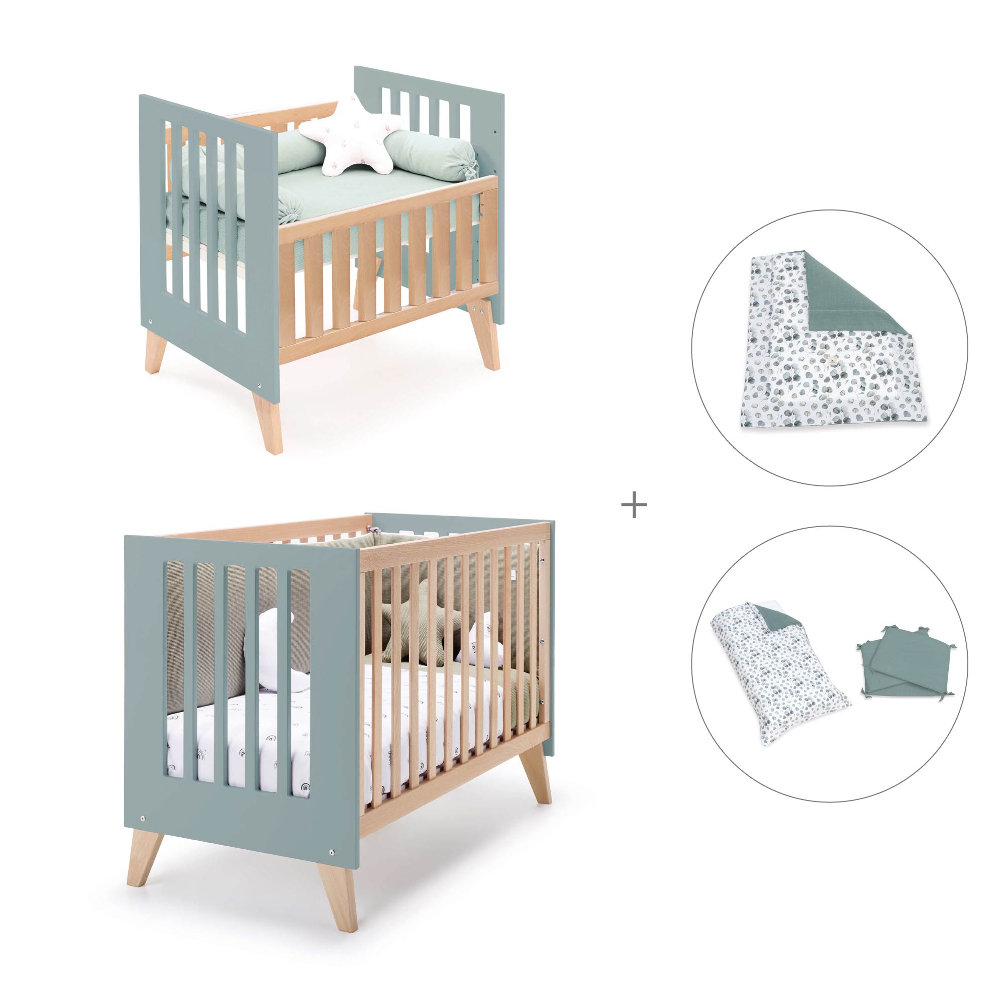 Minicuna convertible en cuna (7en1) madera/verde · Nexor Tre Eucalyptus C187RT-M5795