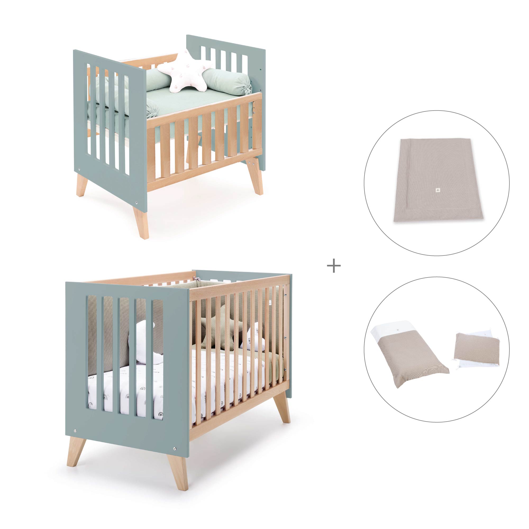 Minicuna convertible en cuna (7en1) madera/verde · Nexor Tre Eucalyptus C187RT-M5795