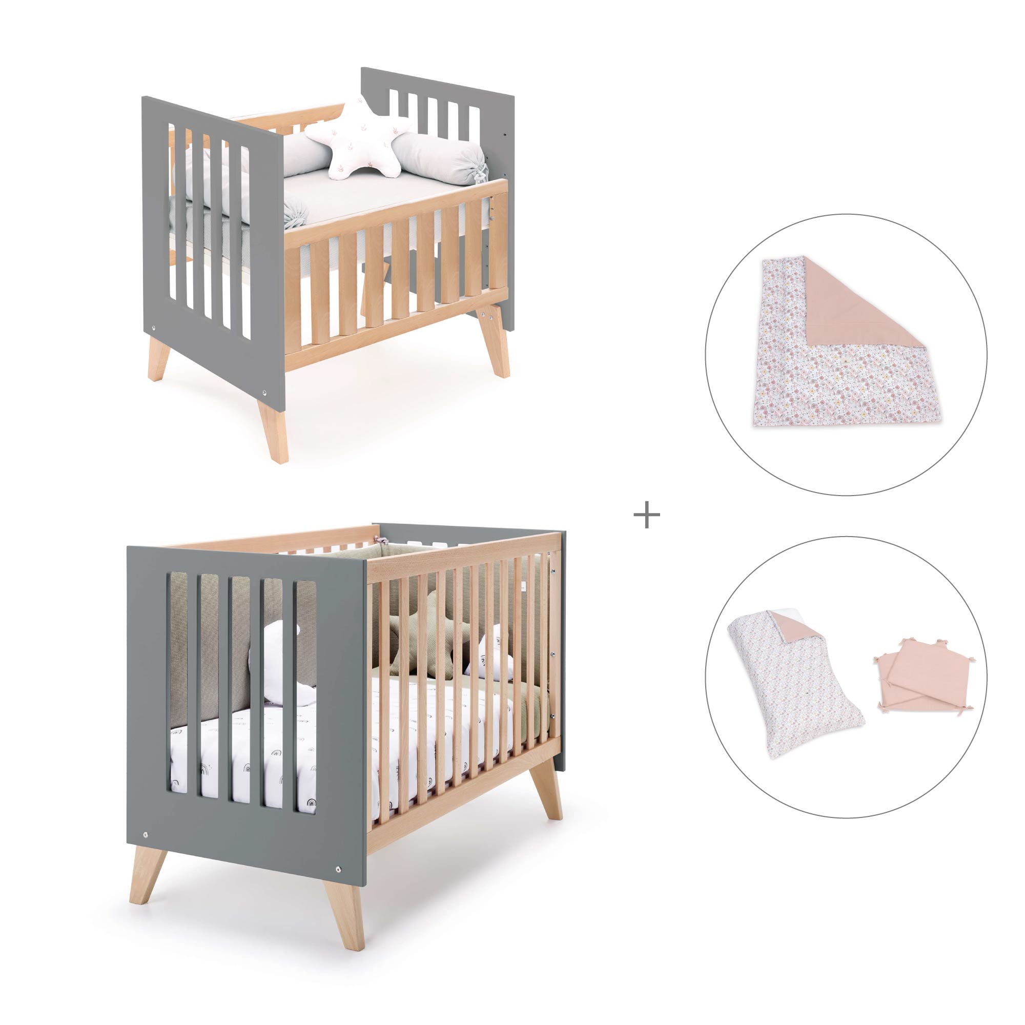 Minicuna convertible en cuna (7en1) madera/antracita · Nexor Tre Antracita C187RT-M5895