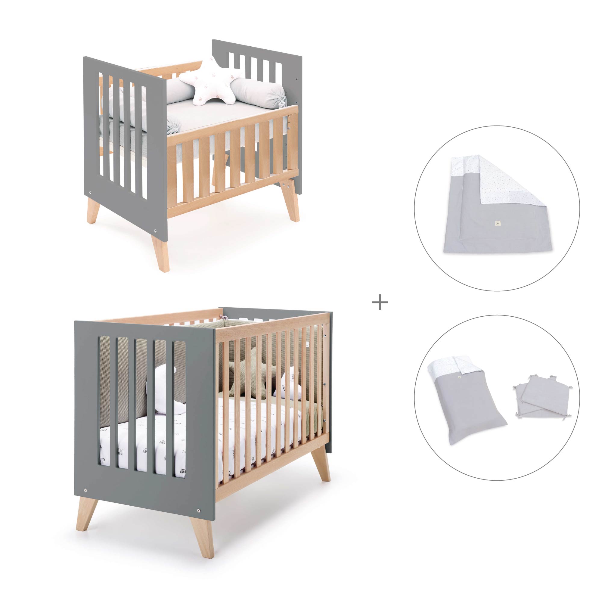 Minicuna convertible en cuna (7en1) madera/antracita · Nexor Tre Antracita C187RT-M5895