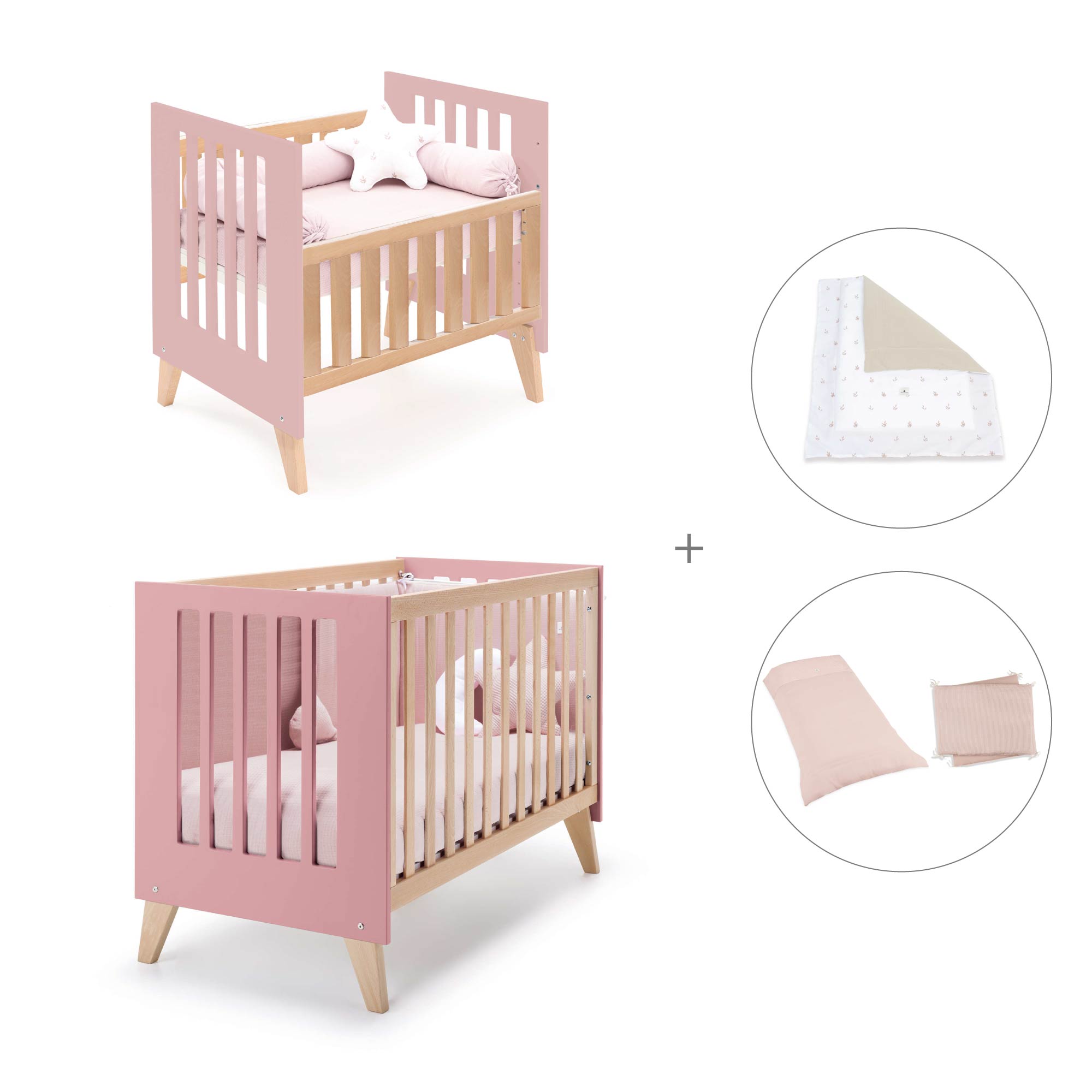 Minicuna convertible en cuna (7en1) madera/rosado · Nexor Tre Quarzo C187RT-M5995