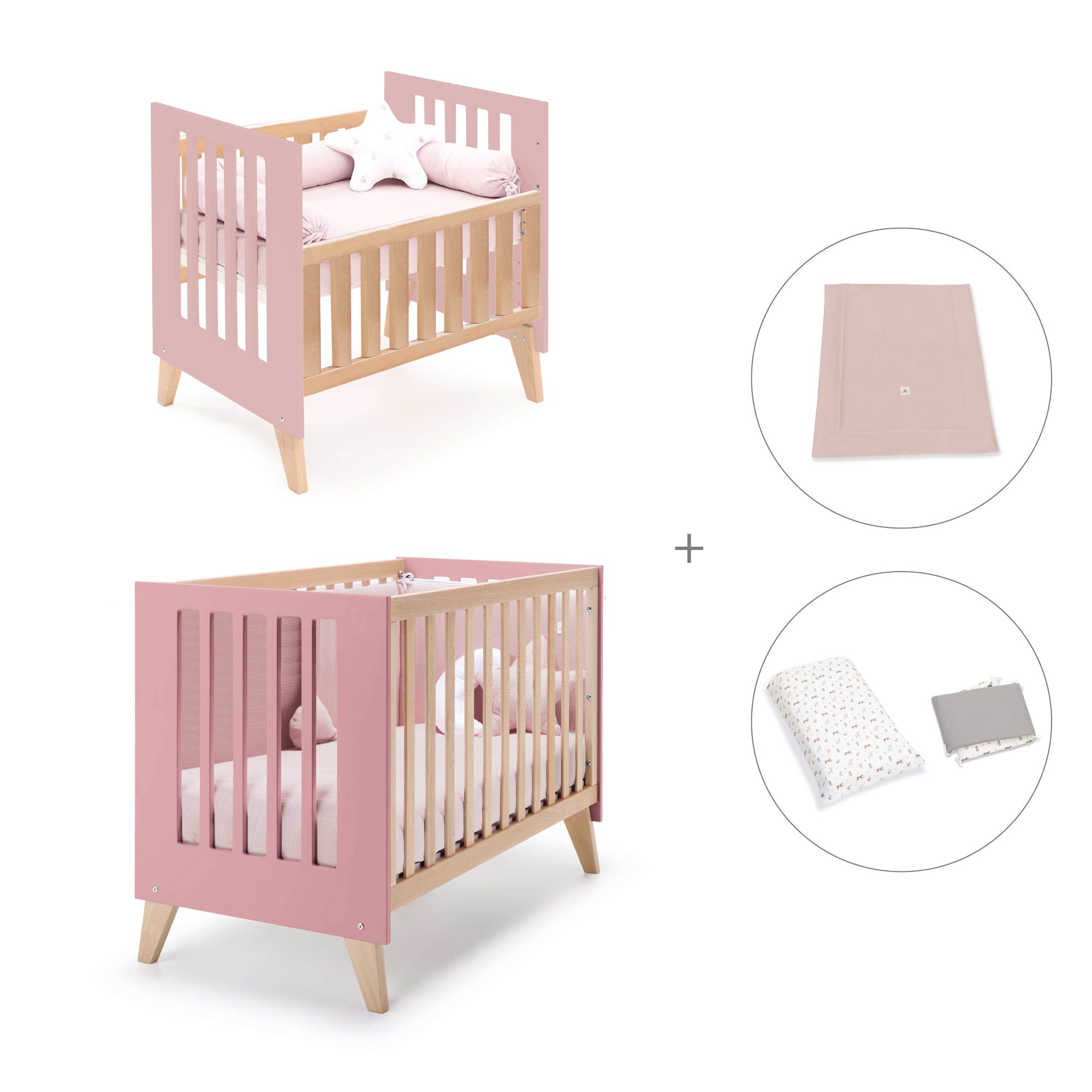 Minicuna convertible en cuna (7en1) madera/rosado · Nexor Tre Quarzo C187RT-M5995