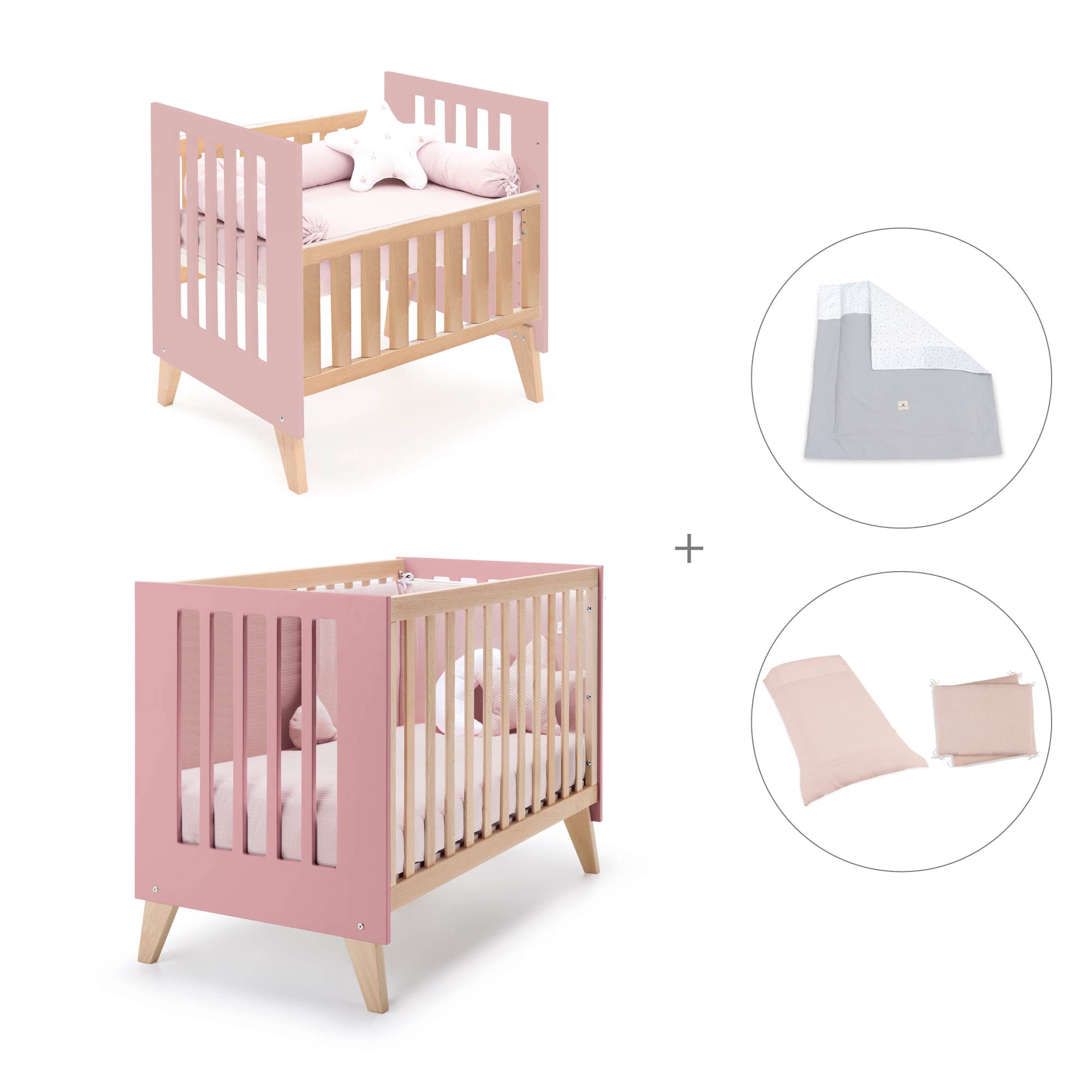 Minicuna convertible en cuna (7en1) madera/rosado · Nexor Tre Quarzo C187RT-M5995