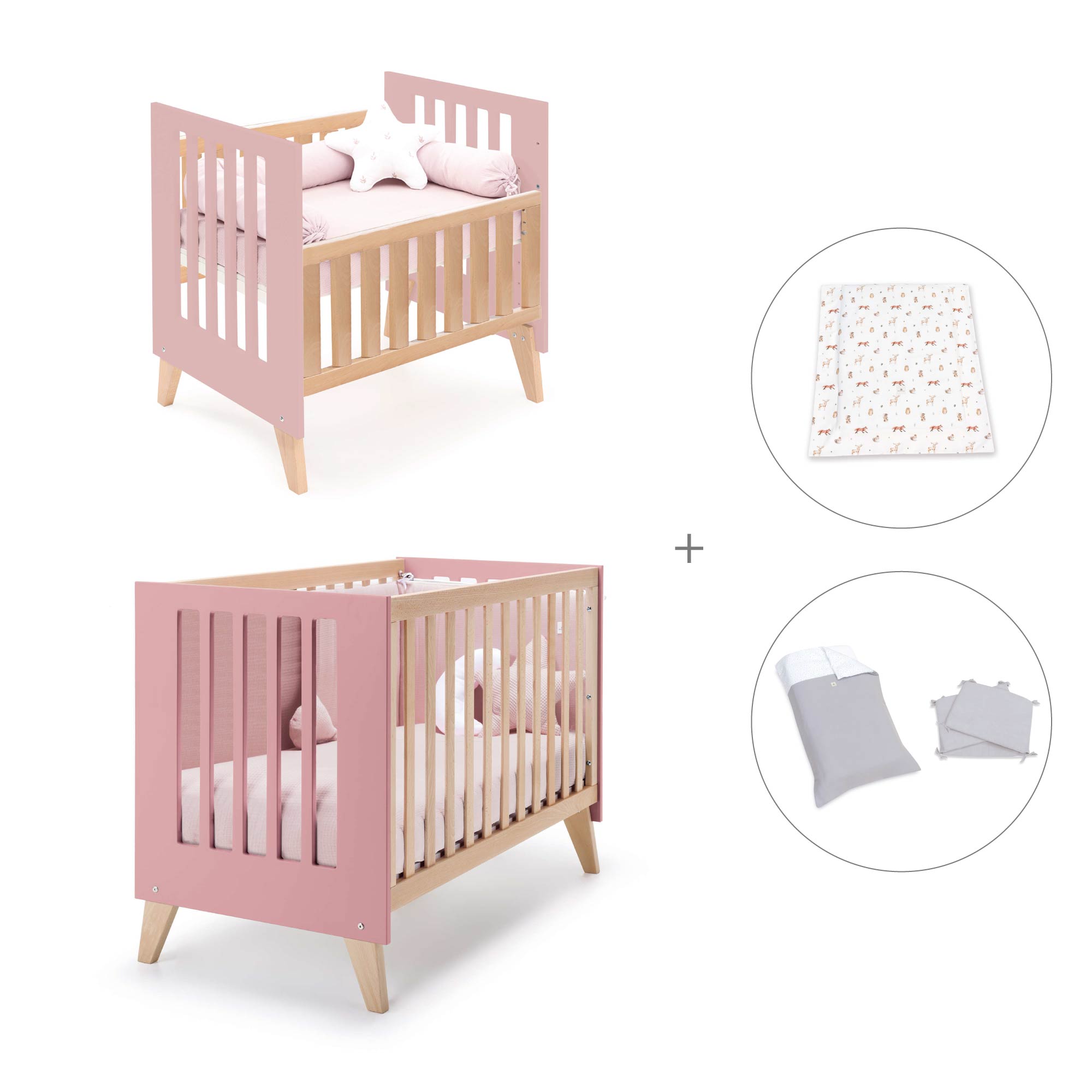 Minicuna convertible en cuna (7en1) madera/rosado · Nexor Tre Quarzo C187RT-M5995