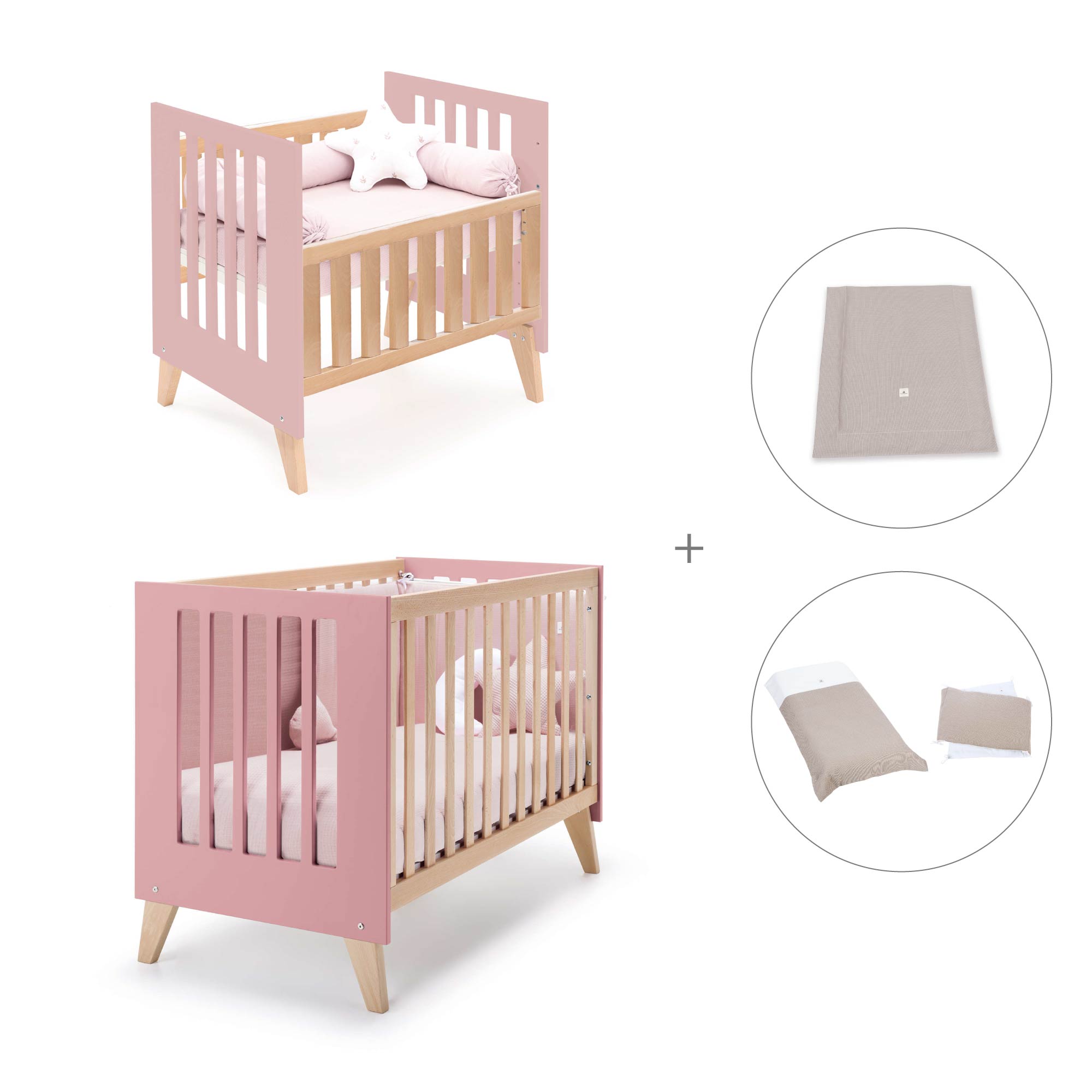 Minicuna convertible en cuna (7en1) madera/rosado · Nexor Tre Quarzo C187RT-M5995
