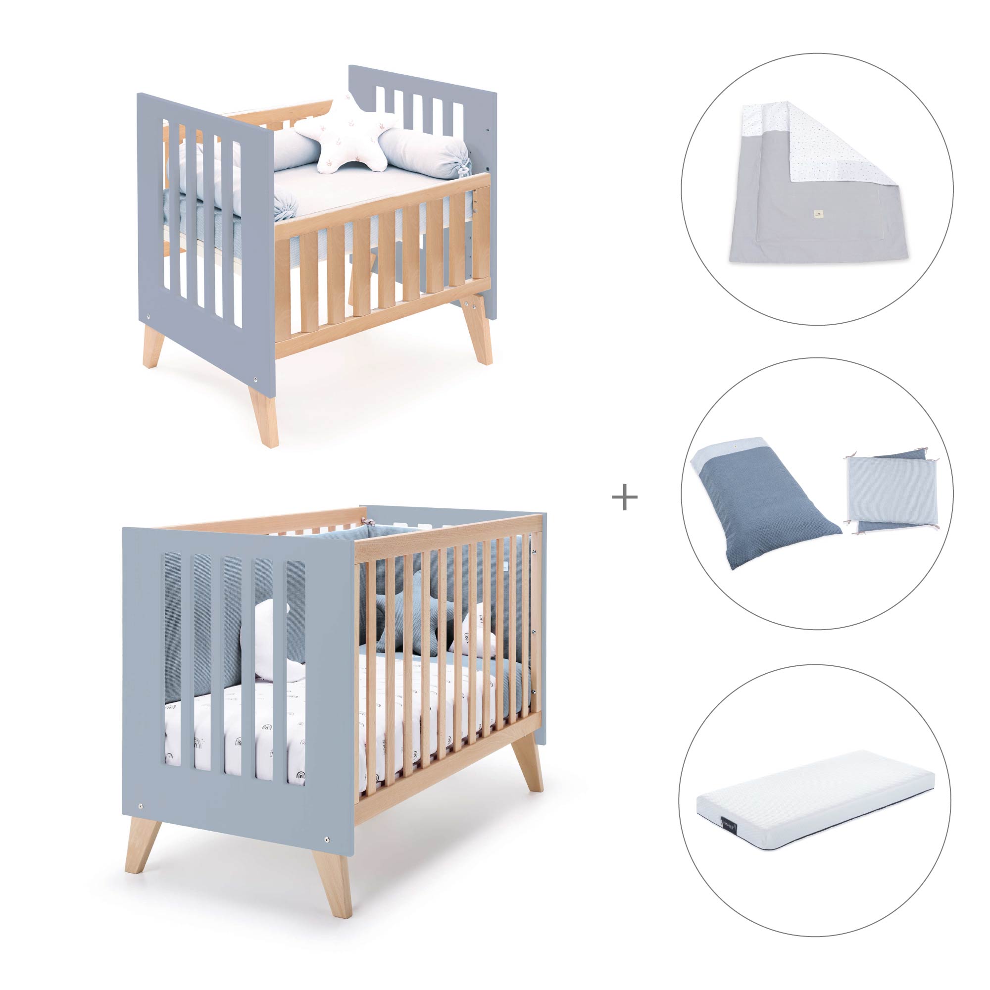 Minicuna convertible en cuna (7en1) madera/azul · Nexor Tre Blu denim C187RT-M4195