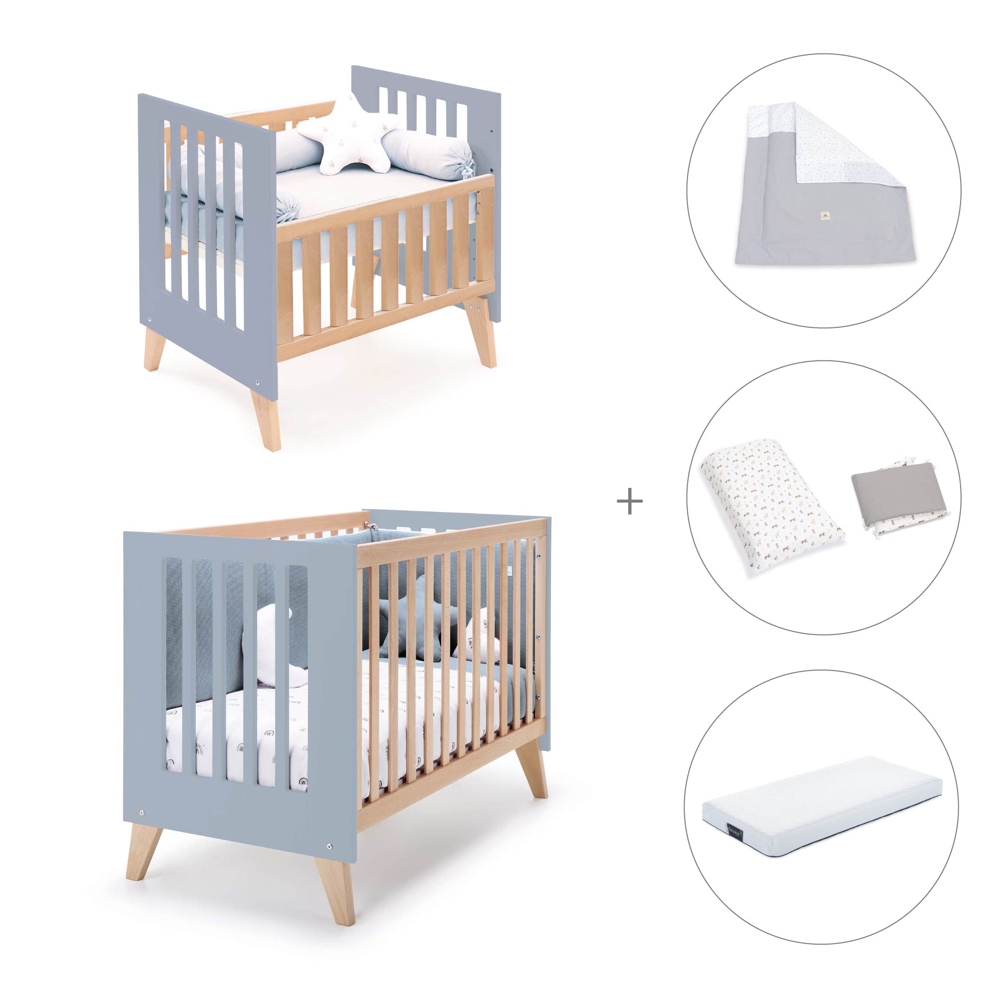 Minicuna convertible en cuna (7en1) madera/azul · Nexor Tre Blu denim C187RT-M4195