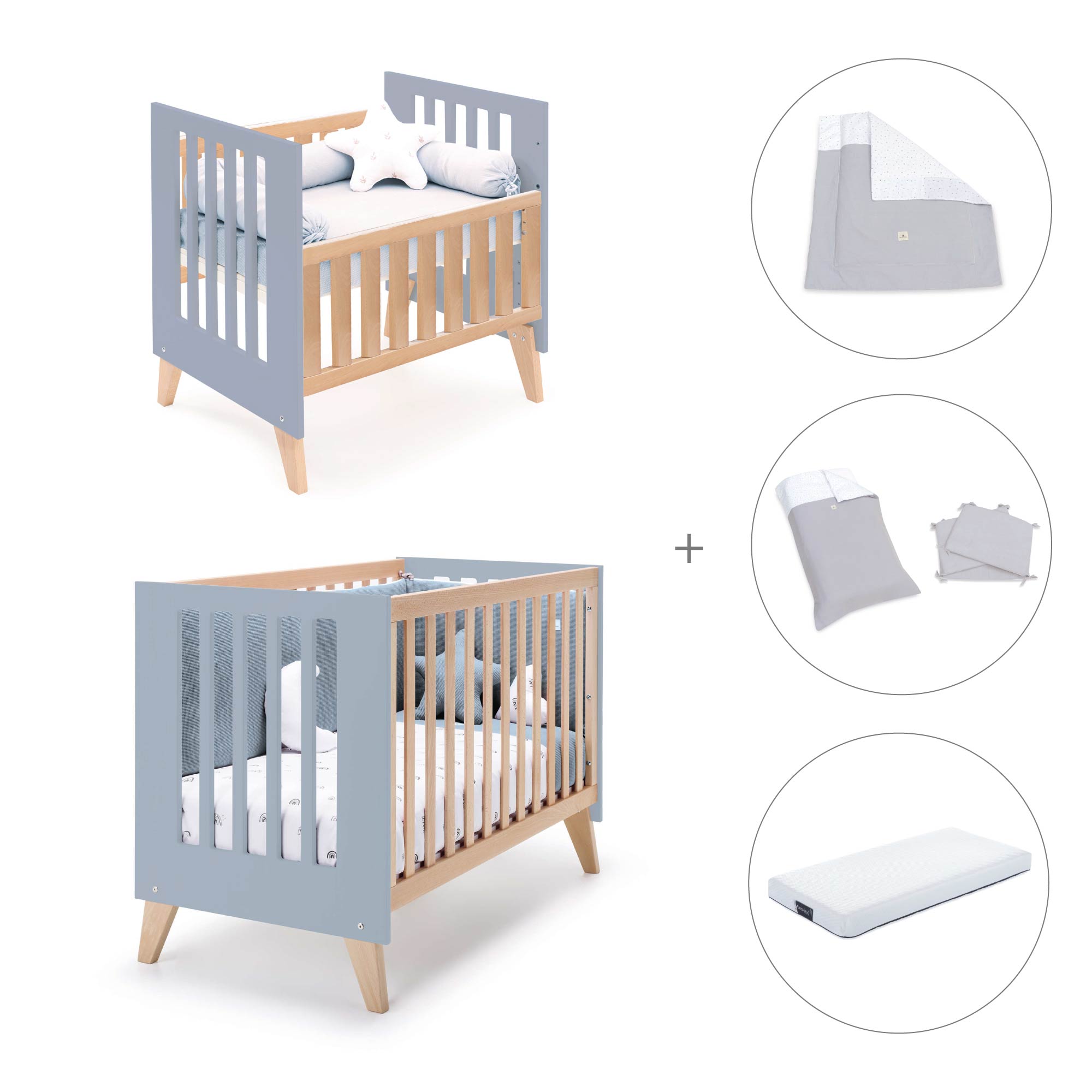 Minicuna convertible en cuna (7en1) madera/azul · Nexor Tre Blu denim C187RT-M4195