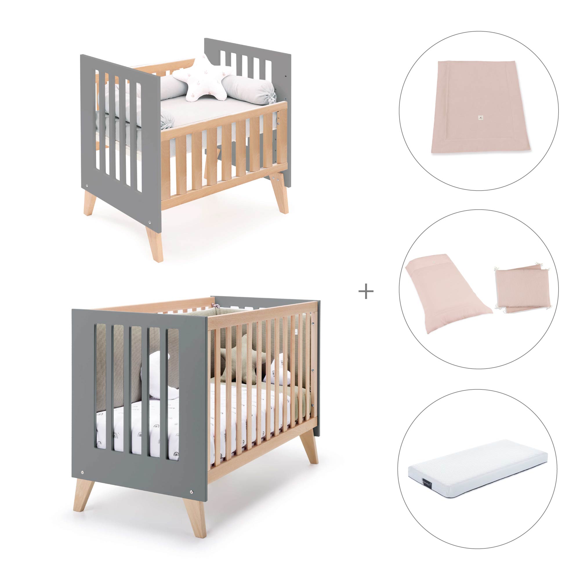 Minicuna convertible en cuna (7en1) madera/antracita · Nexor Tre Antracita C187RT-M5895