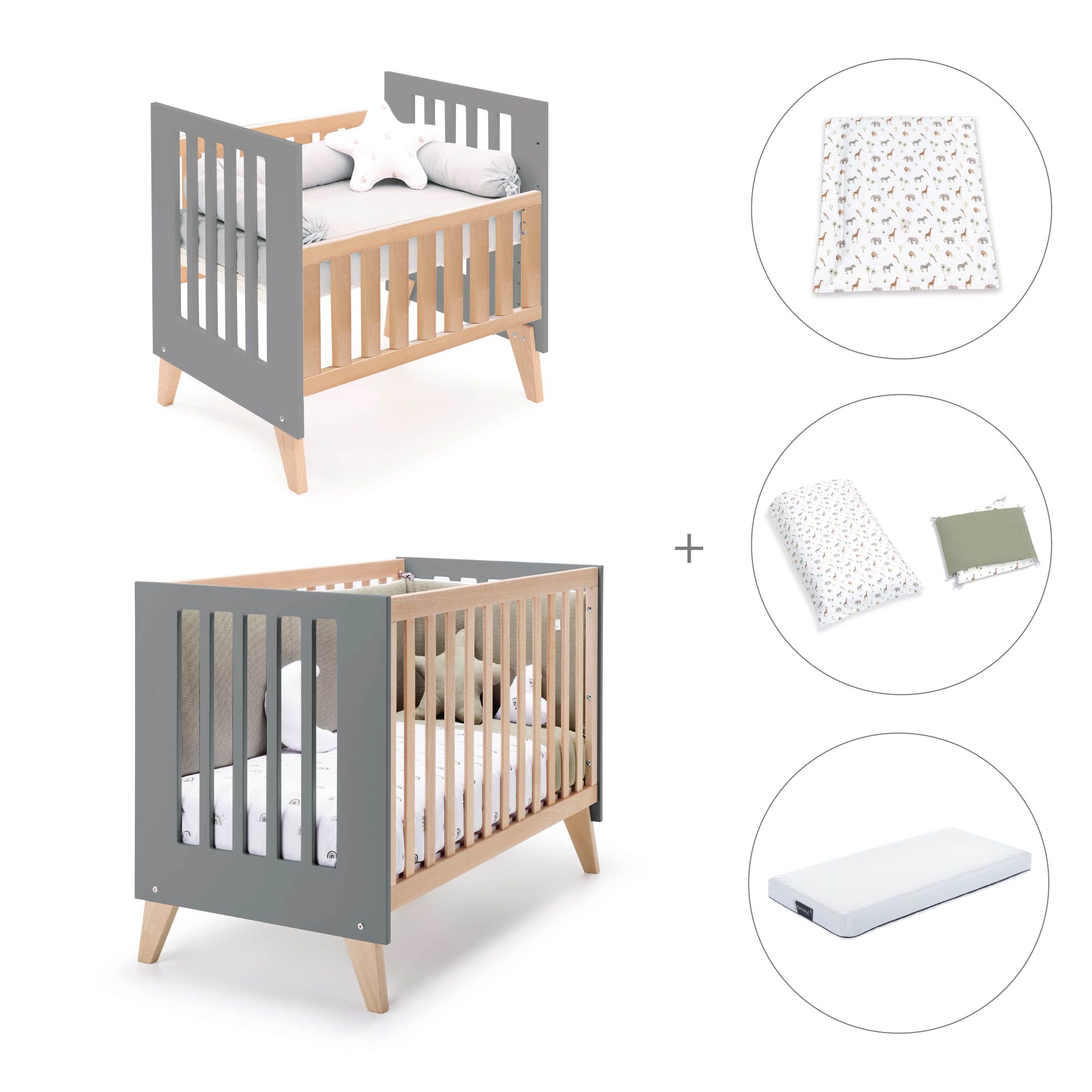 Minicuna convertible en cuna (7en1) madera/antracita · Nexor Tre Antracita C187RT-M5895