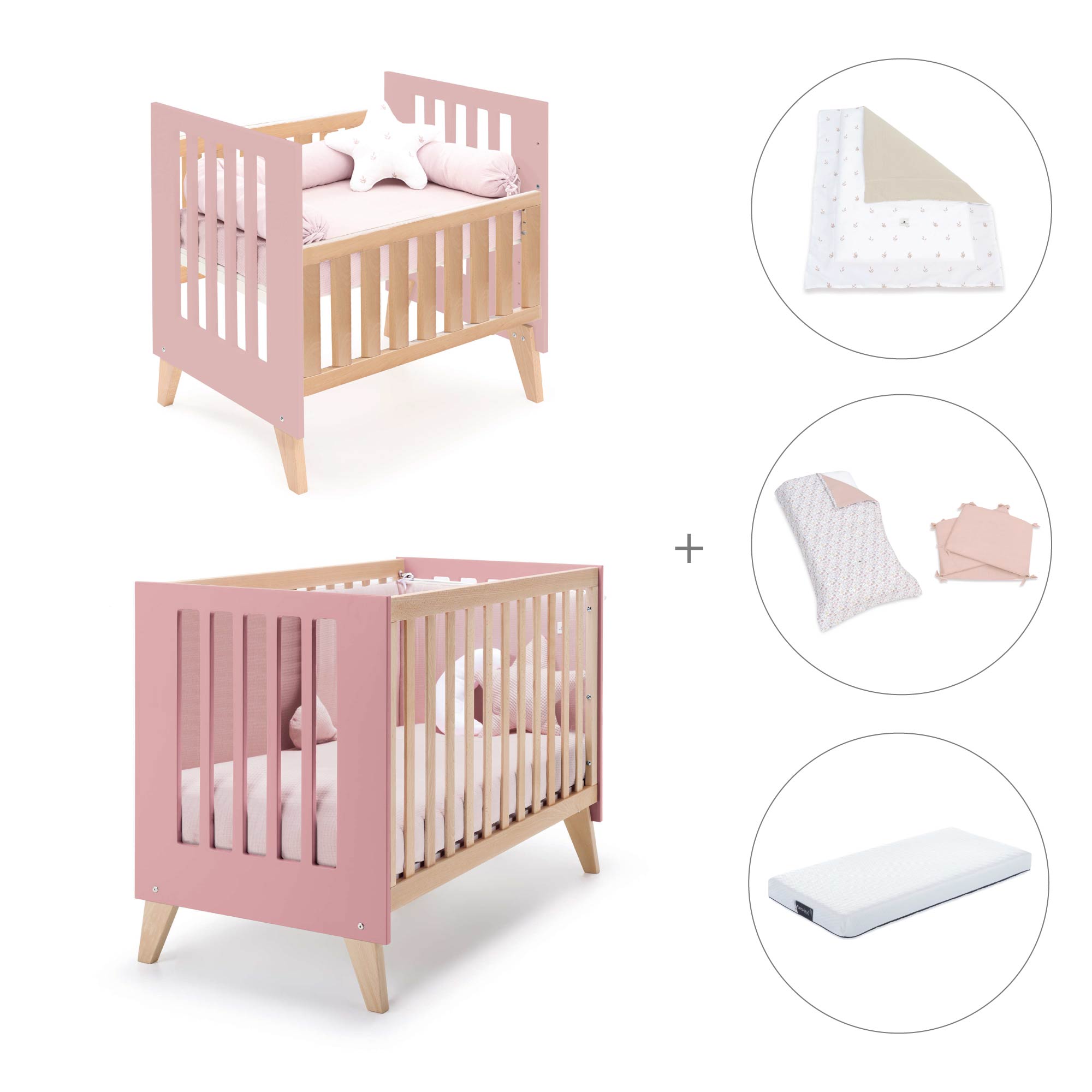 Minicuna convertible en cuna (7en1) madera/rosado · Nexor Tre Quarzo C187RT-M5995