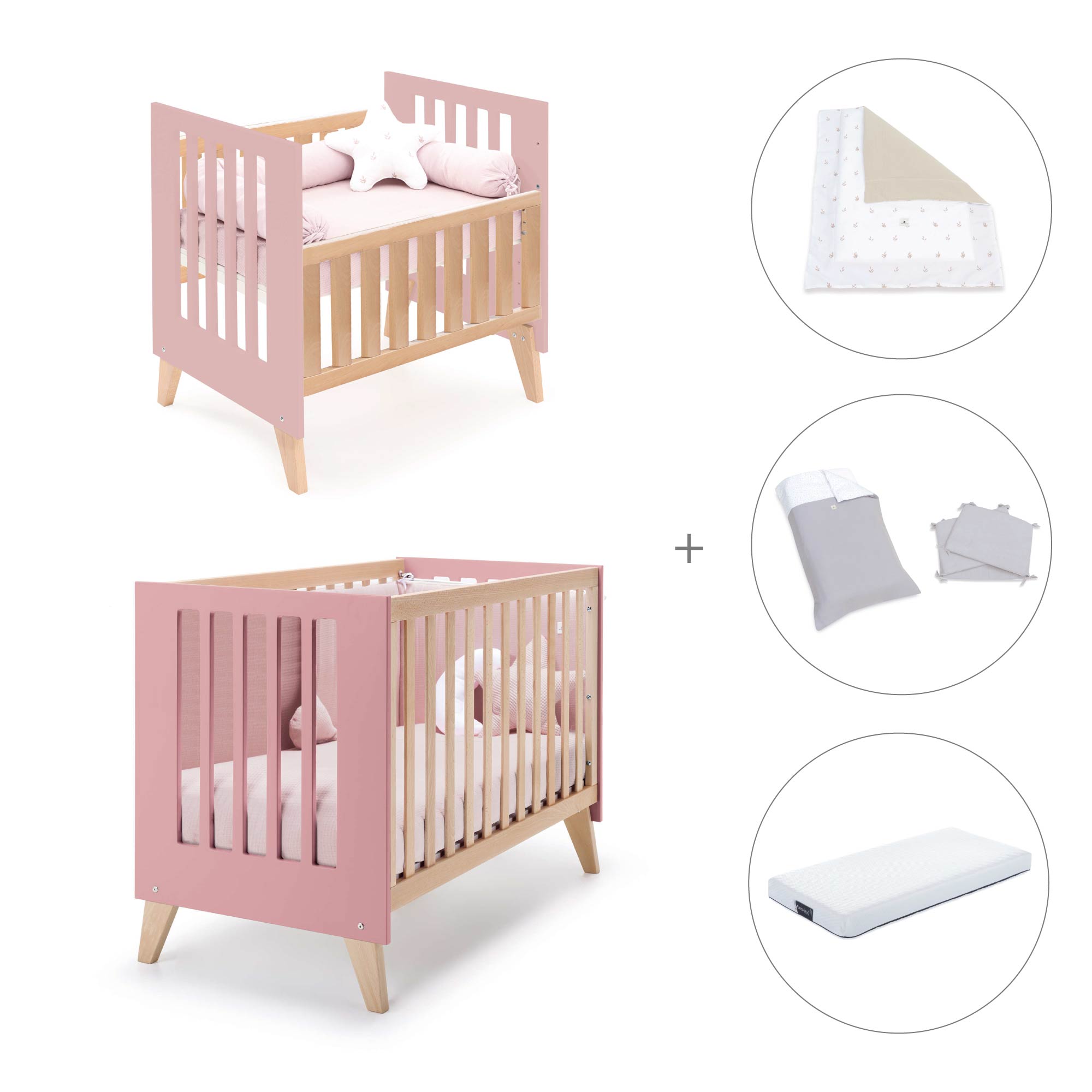 Minicuna convertible en cuna (7en1) madera/rosado · Nexor Tre Quarzo C187RT-M5995