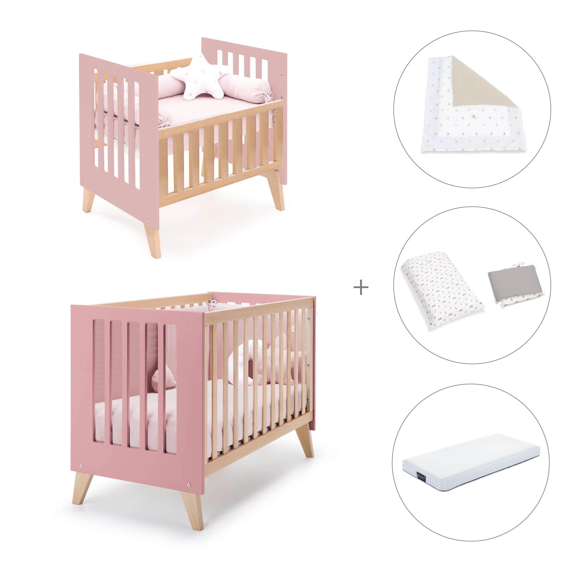 Minicuna convertible en cuna (7en1) madera/rosado · Nexor Tre Quarzo C187RT-M5995