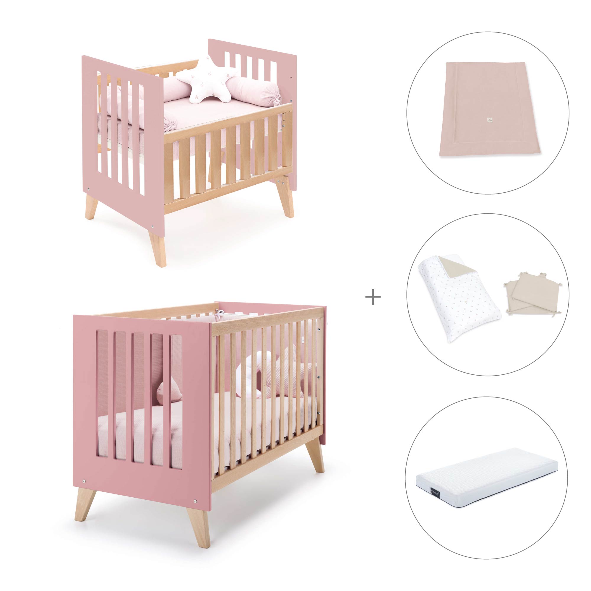 Minicuna convertible en cuna (7en1) madera/rosado · Nexor Tre Quarzo C187RT-M5995