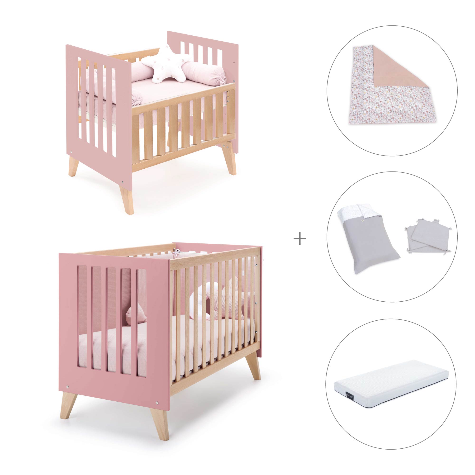 Minicuna convertible en cuna (7en1) madera/rosado · Nexor Tre Quarzo C187RT-M5995