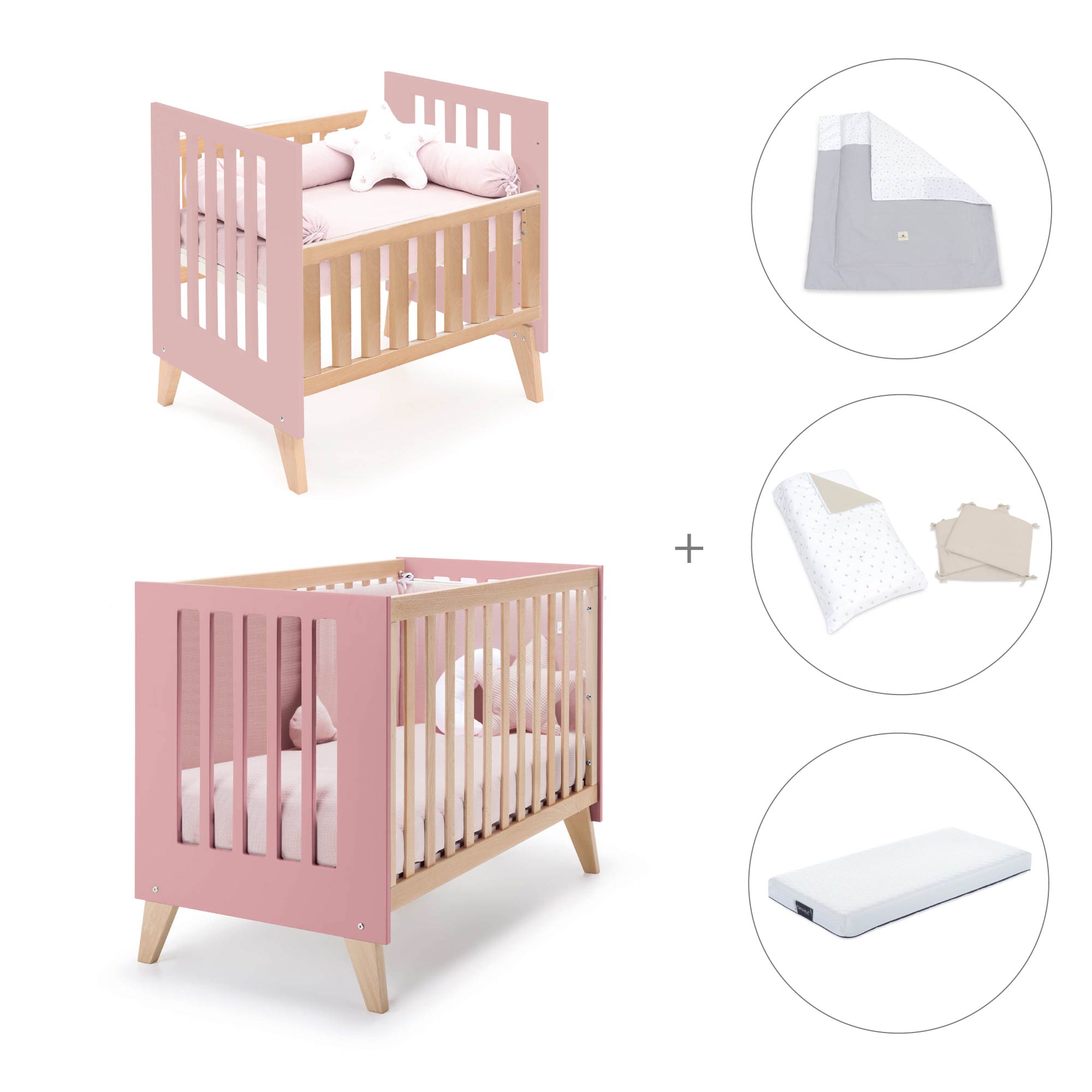 Minicuna convertible en cuna (7en1) madera/rosado · Nexor Tre Quarzo C187RT-M5995