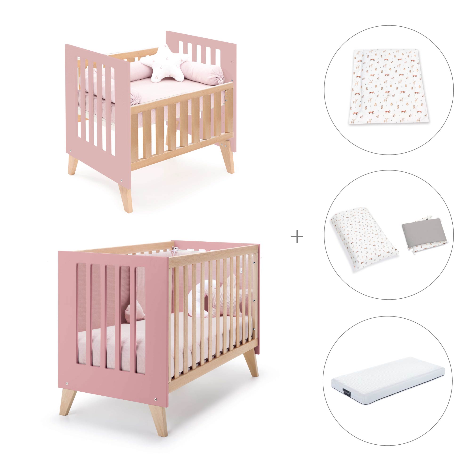 Minicuna convertible en cuna (7en1) madera/rosado · Nexor Tre Quarzo C187RT-M5995