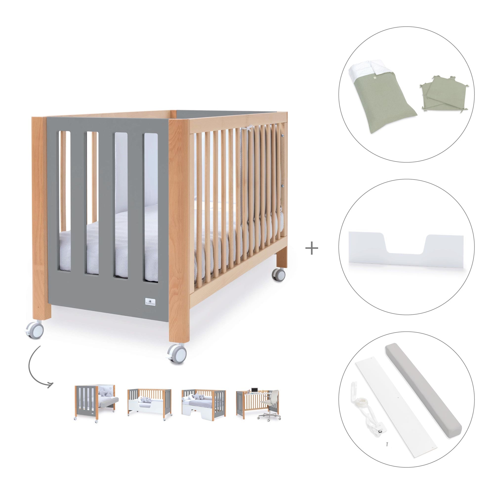 Cuna colecho 60x120 cm (5en1) madera/gris · Occa C166-M9558