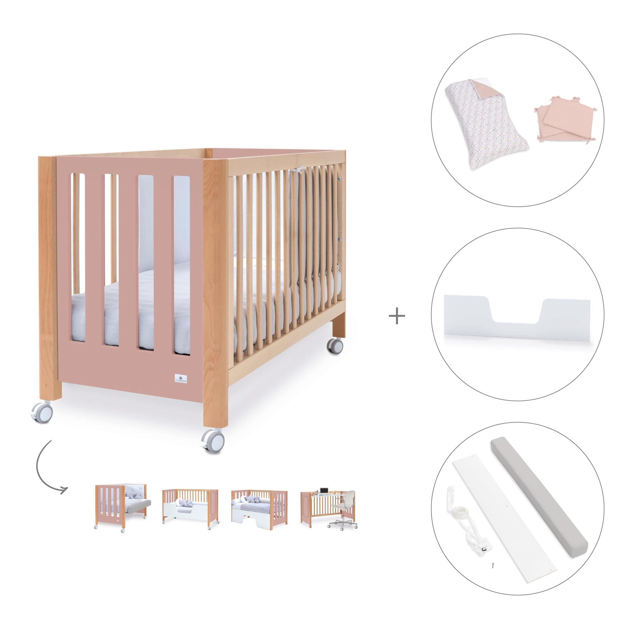 Cuna colecho 60x120 cm (5en1) madera/rosa · Occa C166-M9559