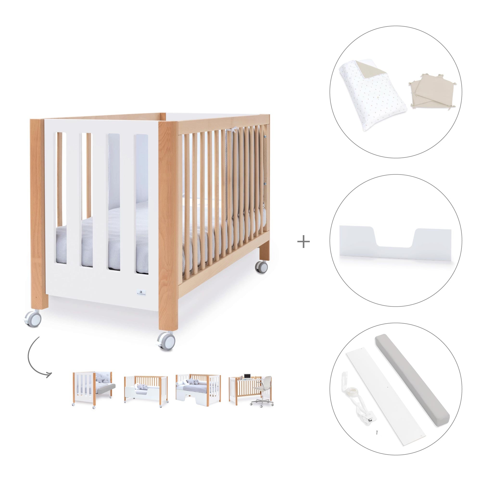 Cuna colecho 60x120 cm (5en1) madera/blanco · Occa C166-M9577