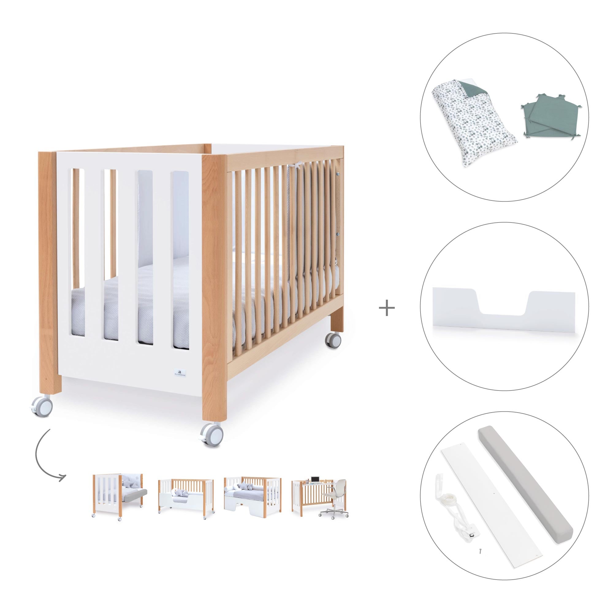 Cuna colecho 60x120 cm (5en1) madera/blanco · Occa C166-M9577